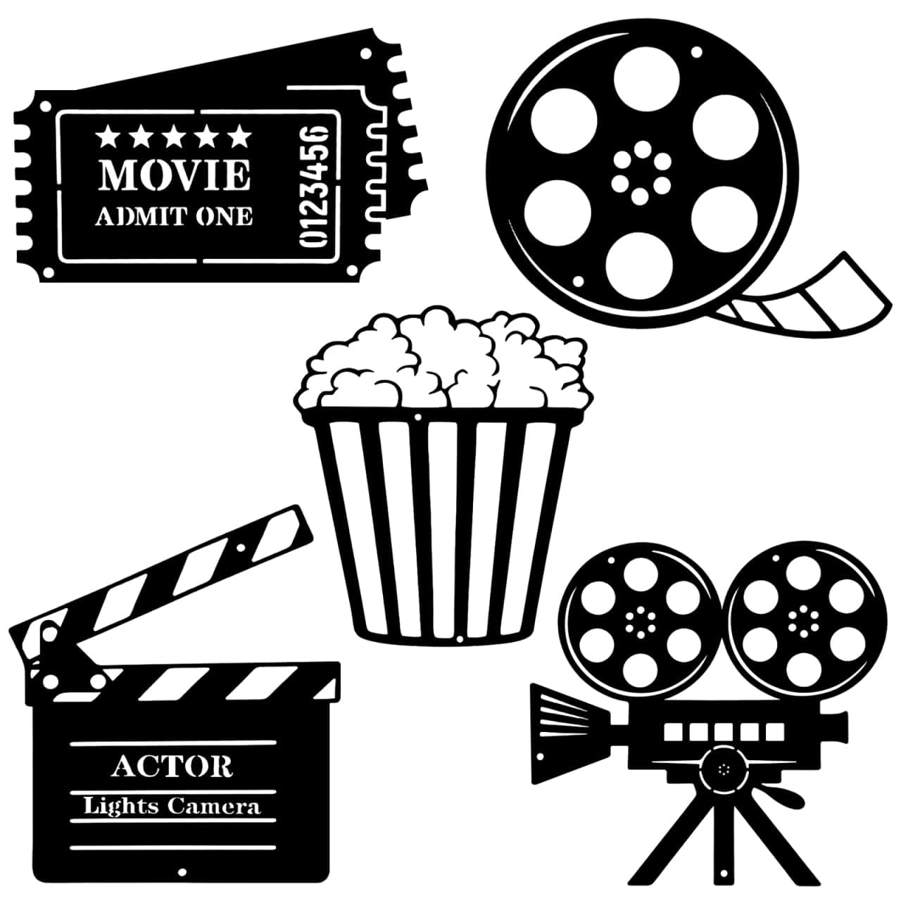 Cabilock Movie Theater Wall Art Decor - Unique Home Cinema Decorations with Popcorn Film Reel Movie Ticket Projector & Clapperboard for Theater Room & Holiday Parties