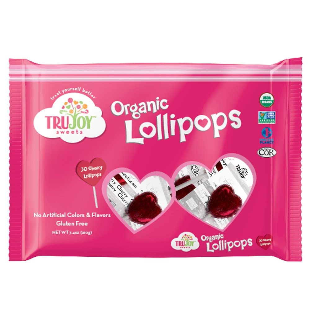TruJoy Sweets Organic Heart Lollipops, 7.4 Ounce (Pack of 6)