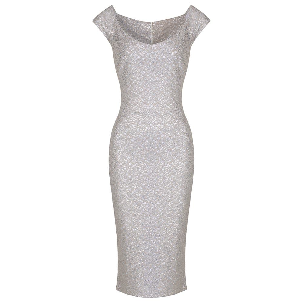 PRETTY KITTY Fashion 40s Gold Silver Sparkle Pencil Wiggle Dress