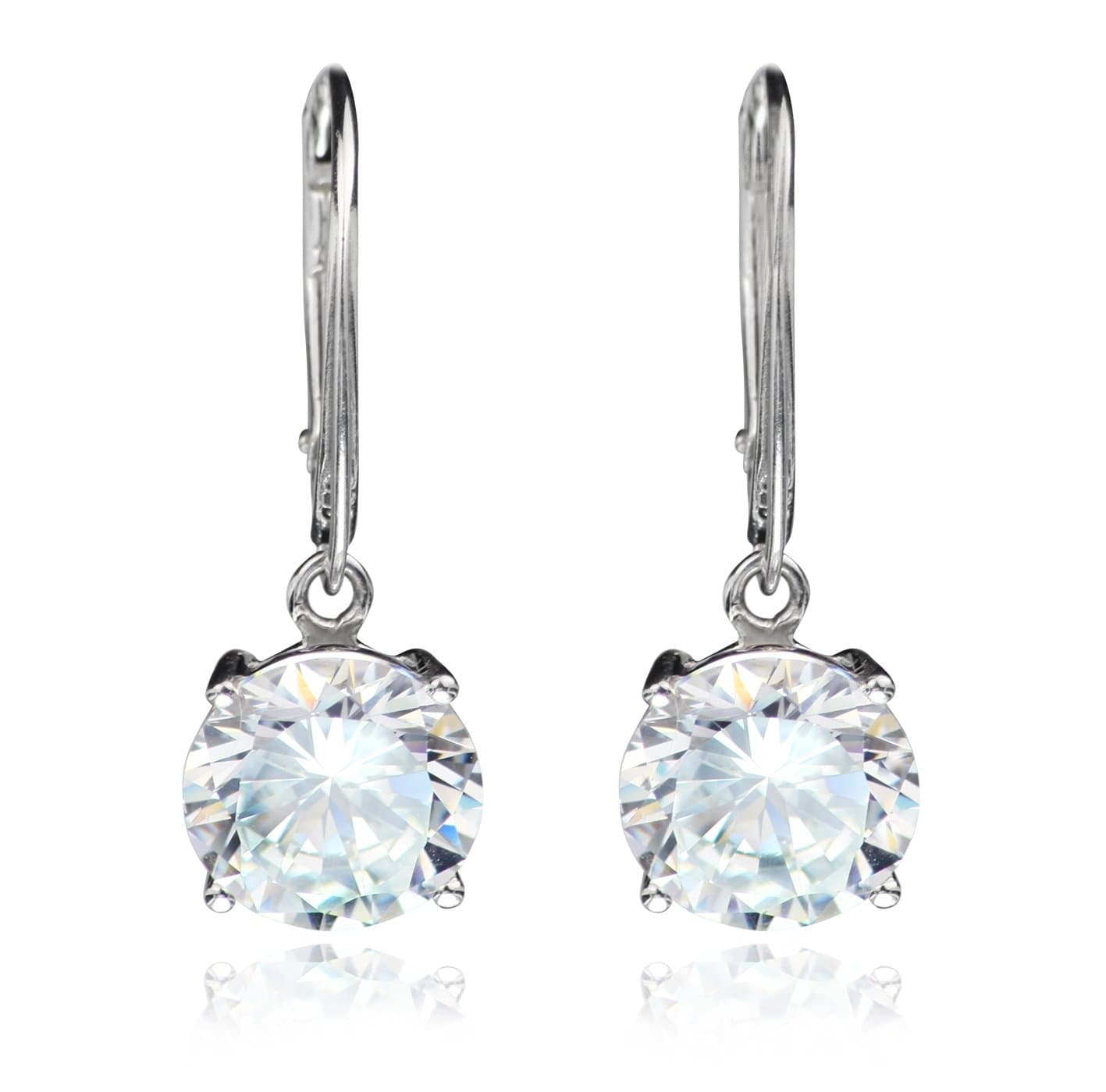 TJS Leverback Dangle Earrings Nickel-Free 925 Sterling Silver, Hypoallergenic, 10mm Crystal
