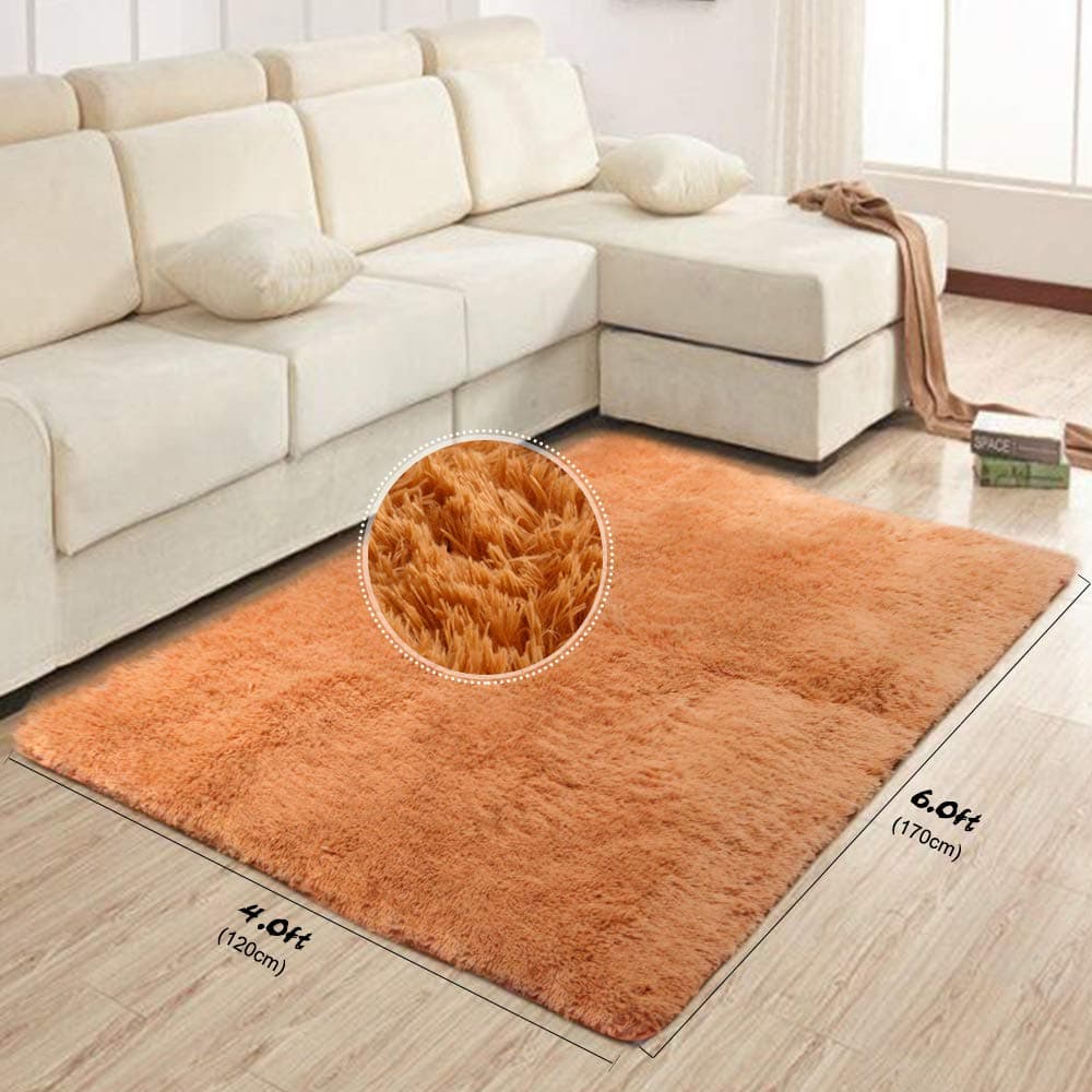 Area Rug Dark Grey Modern Shaggy Think Carpet for Living Room Bedroom for Relaxing Reading (4x 6ft (120x 170cm), Tawny)
