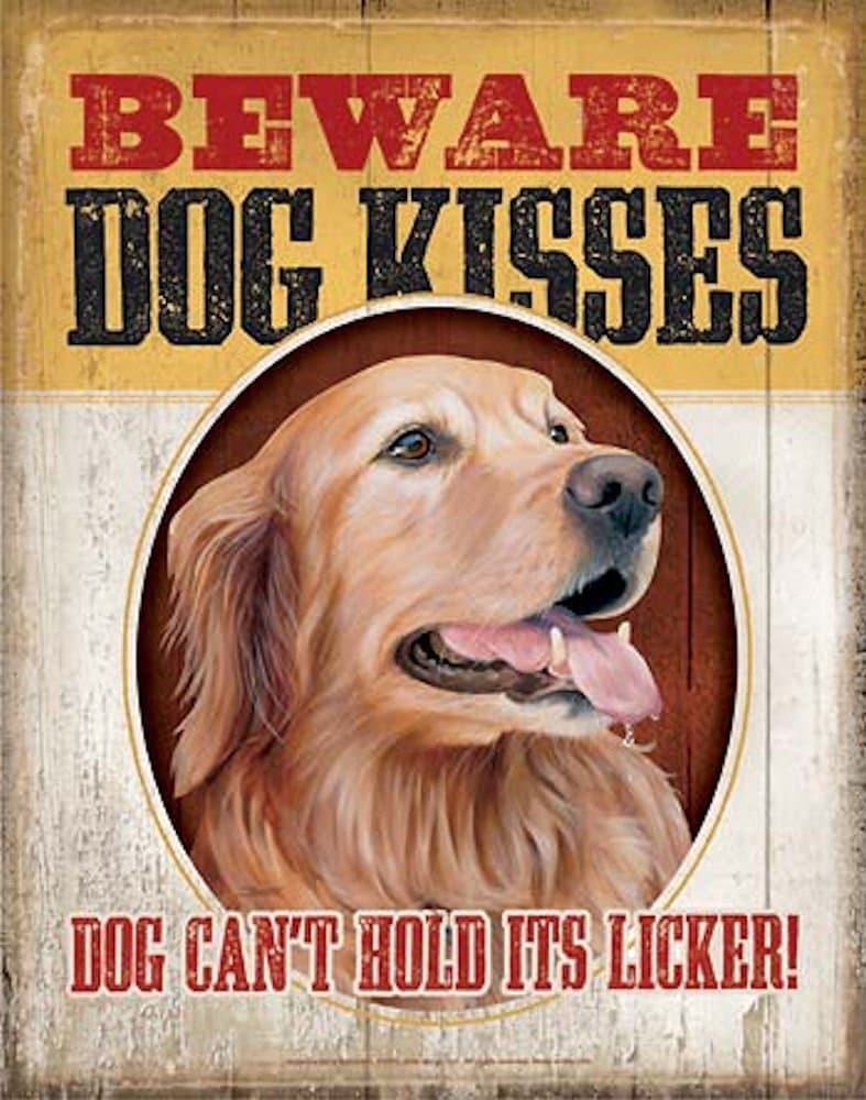 Wild Wings Tin Sign - Beware Dog Kisses - Golden Retriever