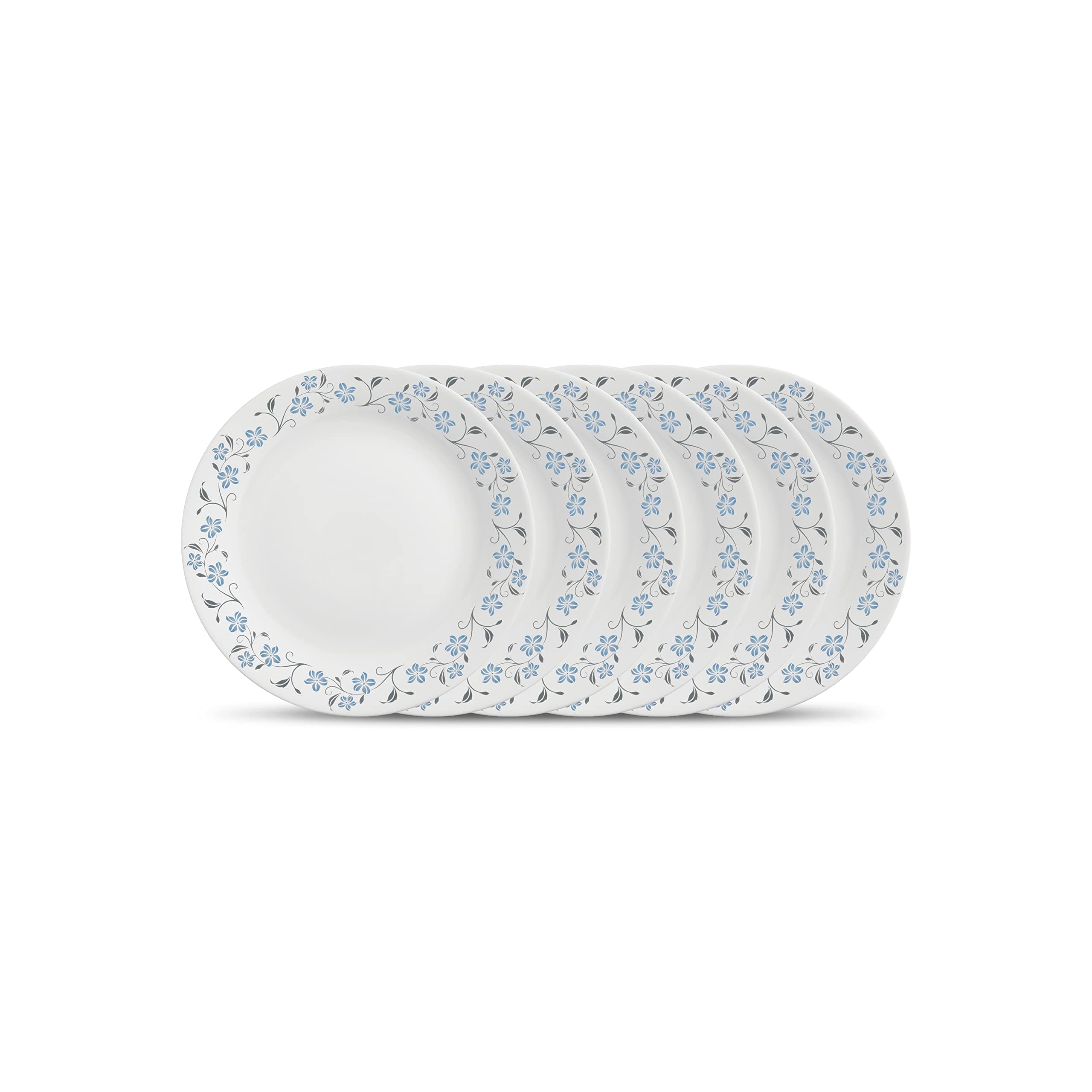 La Opala Diva, Ivory Collection, Opal Glass Quarter Plate Set 6 pcs, Grace Blue, White, Standard