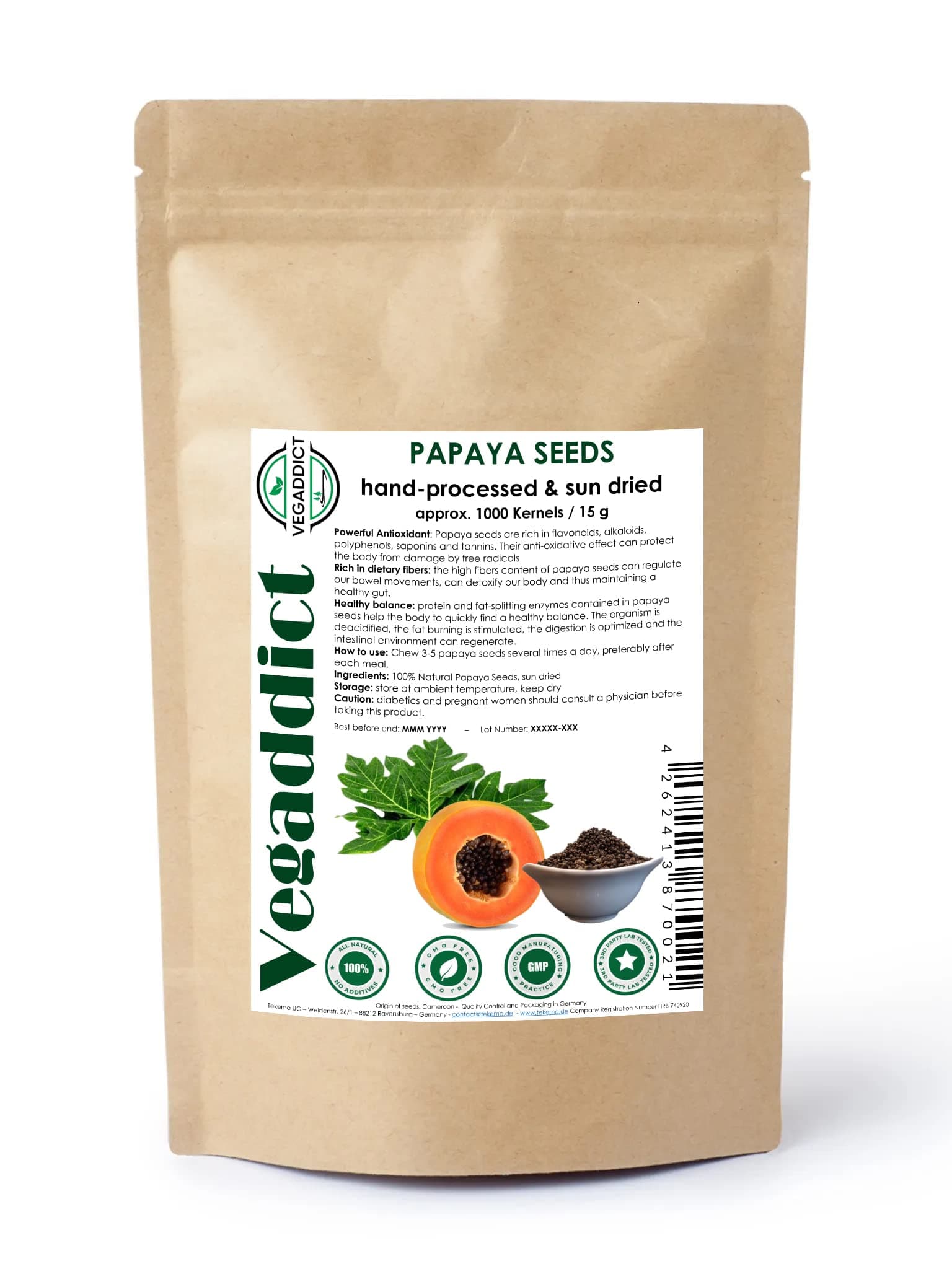 100% Natural Sun Dried Papaya Seeds | High Papain & Carpain Content | No Additives | Vegan | Laboratory Tested | Gluten & Lactose Free | Ethycally sourced | (approx 1000 seeds)