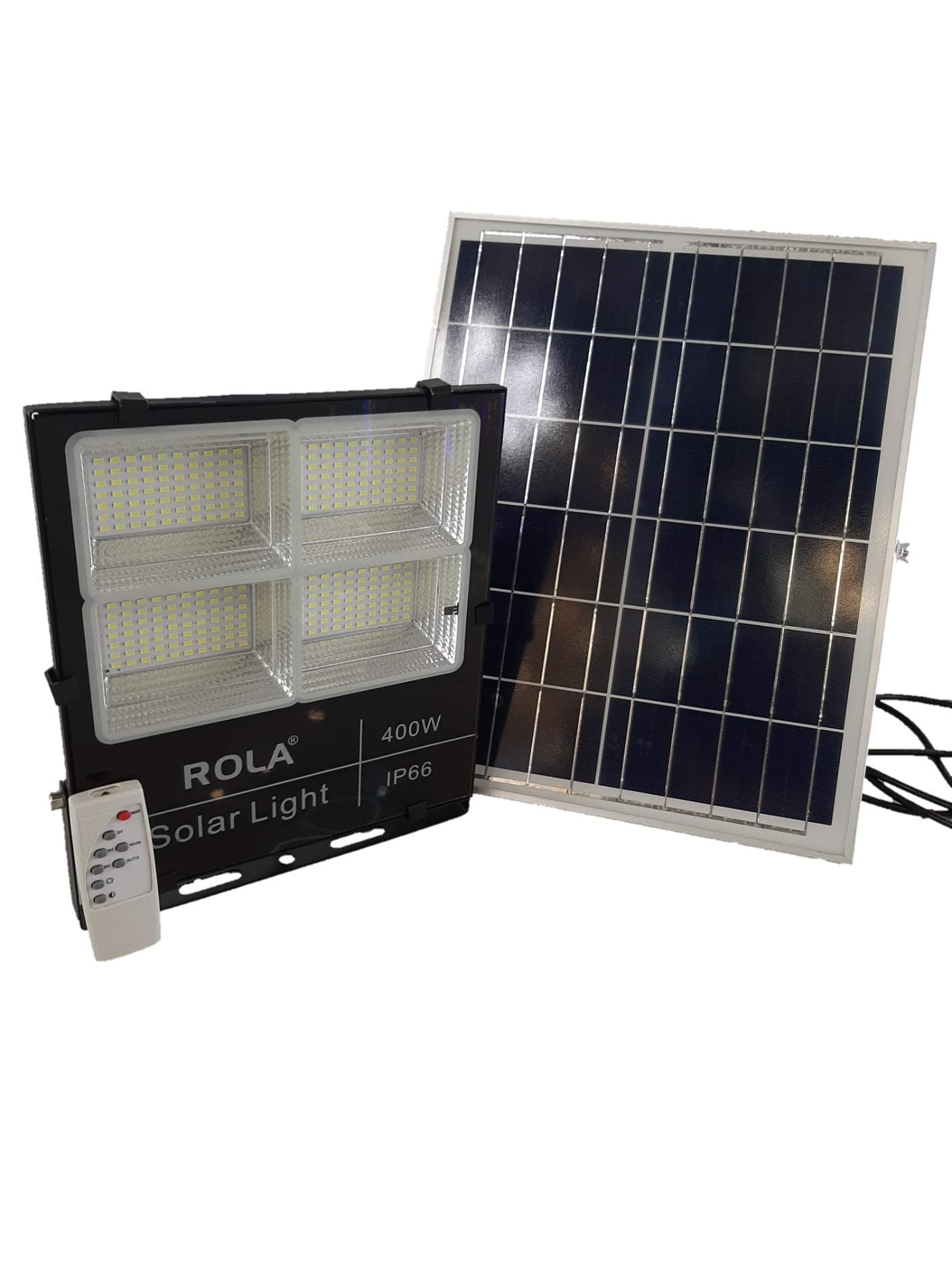 ROLA SFL 400A DAYLIGHT, SOLAR LED FLOOD LIGHT, WATERPROOF SOLAR LED FLOOD LIGHT with SOLAR PANEL and REMOTE