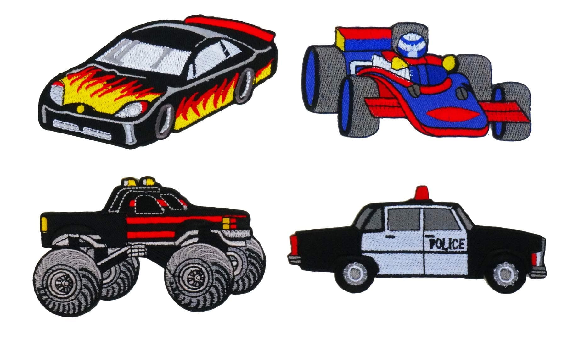 Graphic Dust Pack of 4 Racing Car Police Road Monster Embroidered Iron On Patch MotoGP Racing Biker Classic Car Vintage Car Racer Club Jacket