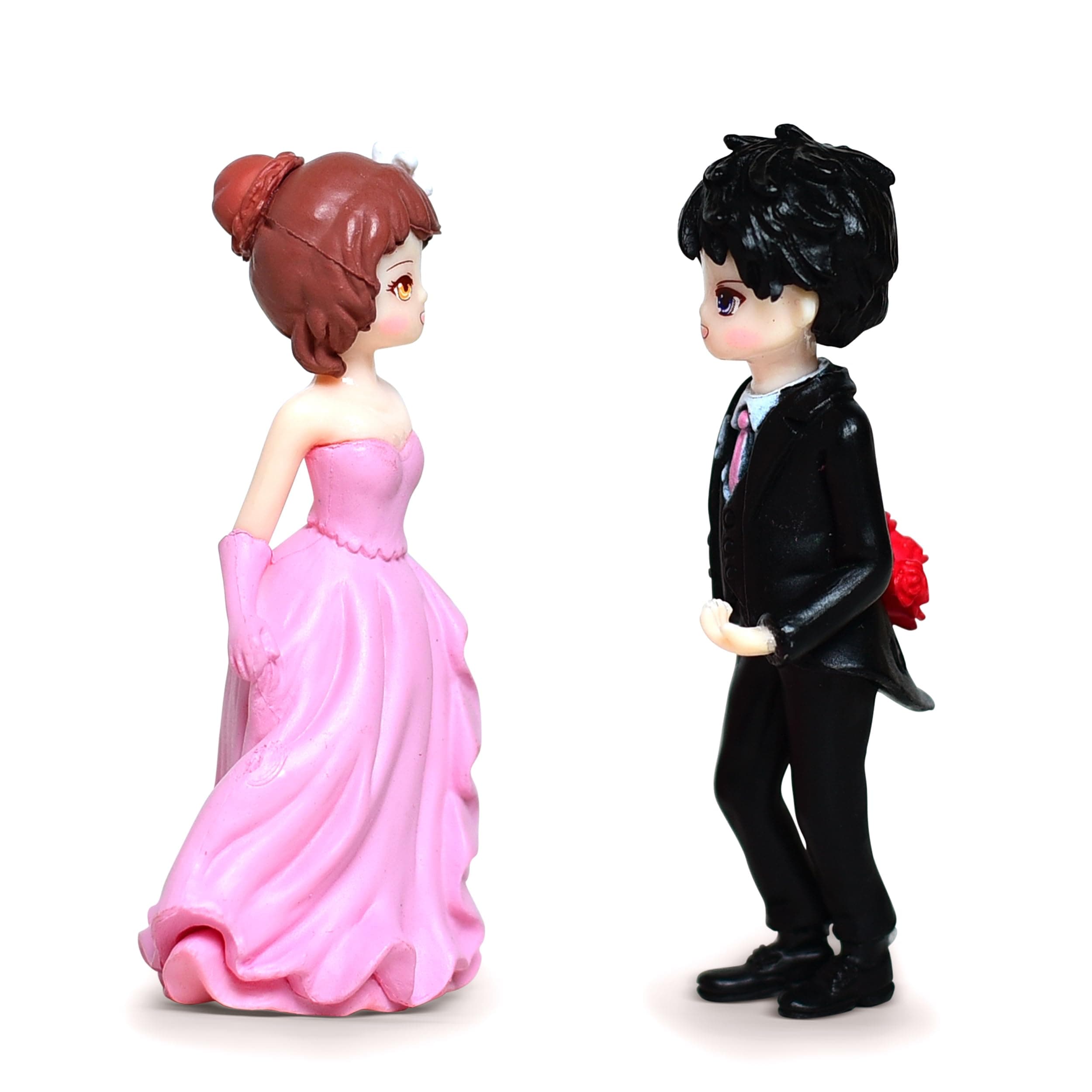 iDream Bride and Groom Wedding Statue, Creative Resin Figurines, Sweet and Funny Couple Decoration, Unique Wedding Decor, Bride and Groom Character Figurine for Newlyweds and Gifts (Pink & Black)