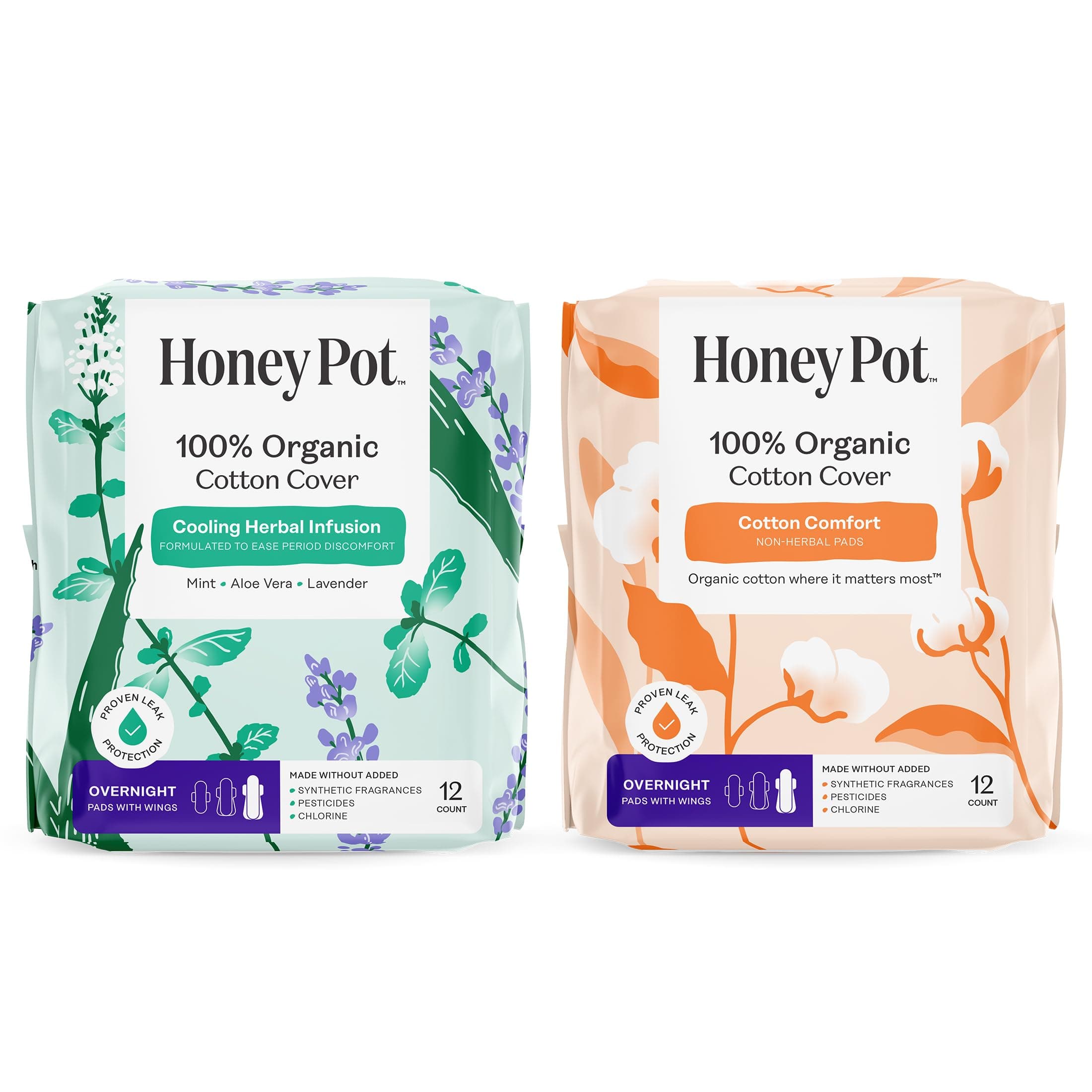 Pads for Women - Herbal & Non-Herbal Overnight Pads Bundle - Organic Cotton Cover & Ultra-Absorbant Pulp Core - Feminine Care