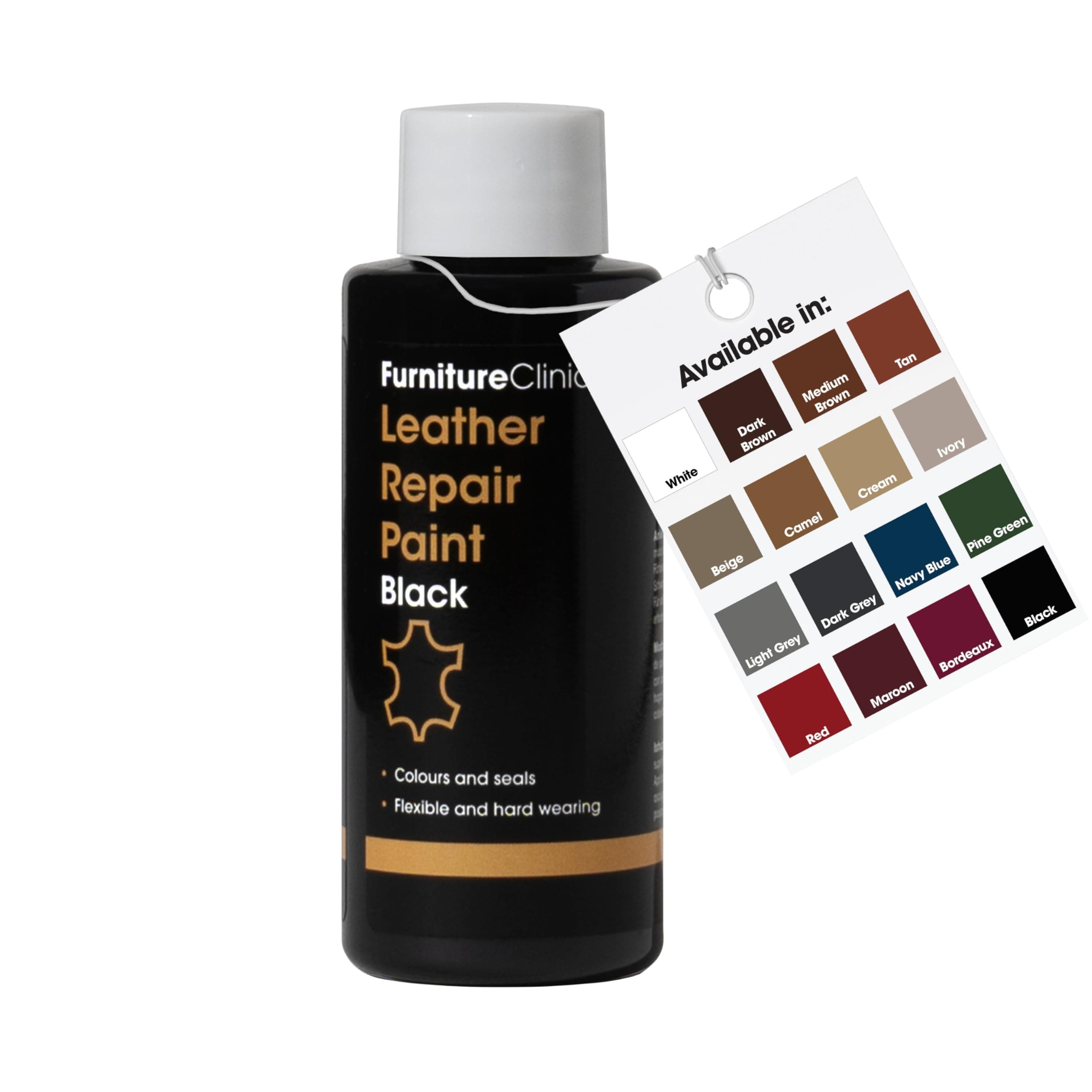Leather Repair Paint | 2-in-1 Seal and Color | Use on Scratches, Tears, and Holes in Car Seats, Furniture | Quick and Easy Leather Repair Kit for Furniture (Black, 50ml / 1.7oz)
