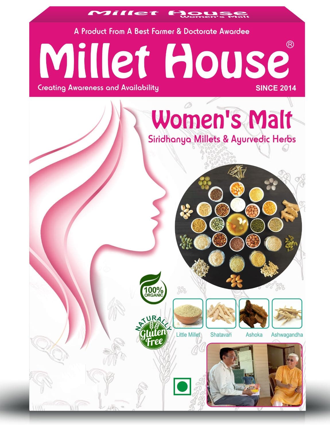 Millet House Women's Malt 400 Grams | Sprouted Millets Ayurvedic Herbs Malt | 100% Organic Health Mix for Women| Certified Special Women Health Mix Malt (Pack of 1)