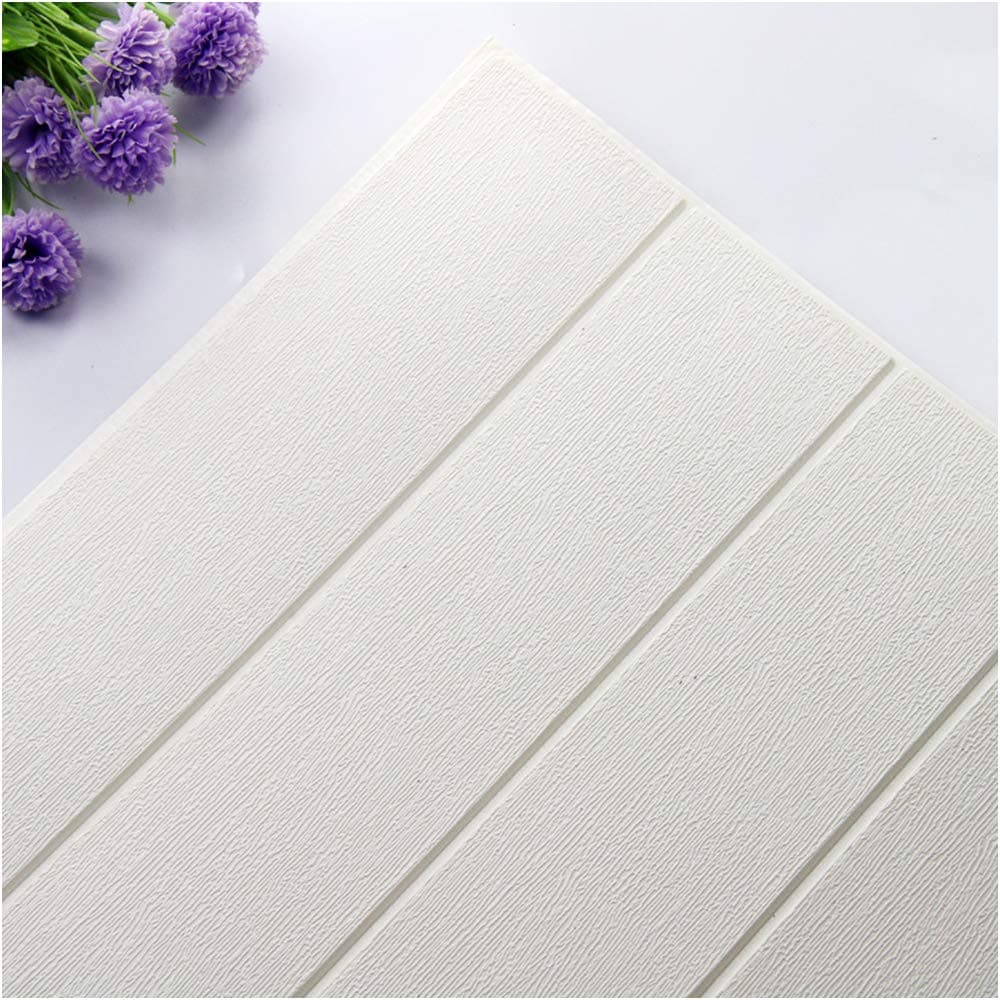 3D Wood Effect Wallpaper -Wood Wall Stickers Self Adhesive PE Foam for Living Room Bedroom Home Office 7070cm (1, White)