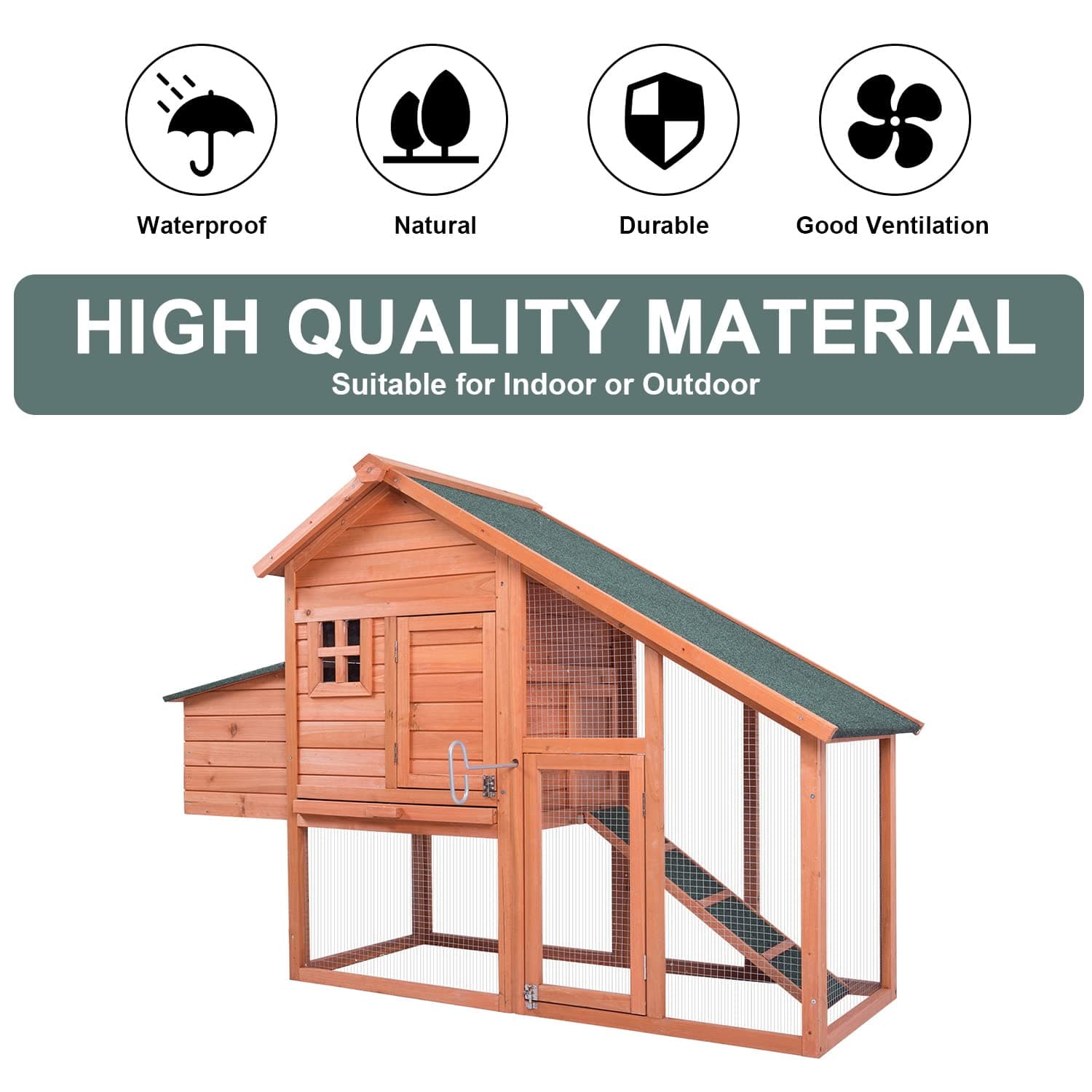 Wooden Chicken Coop Hen House Rabbit Hutch Outdoor Backyard Garden for Small Animals with Nesting Box Run Area