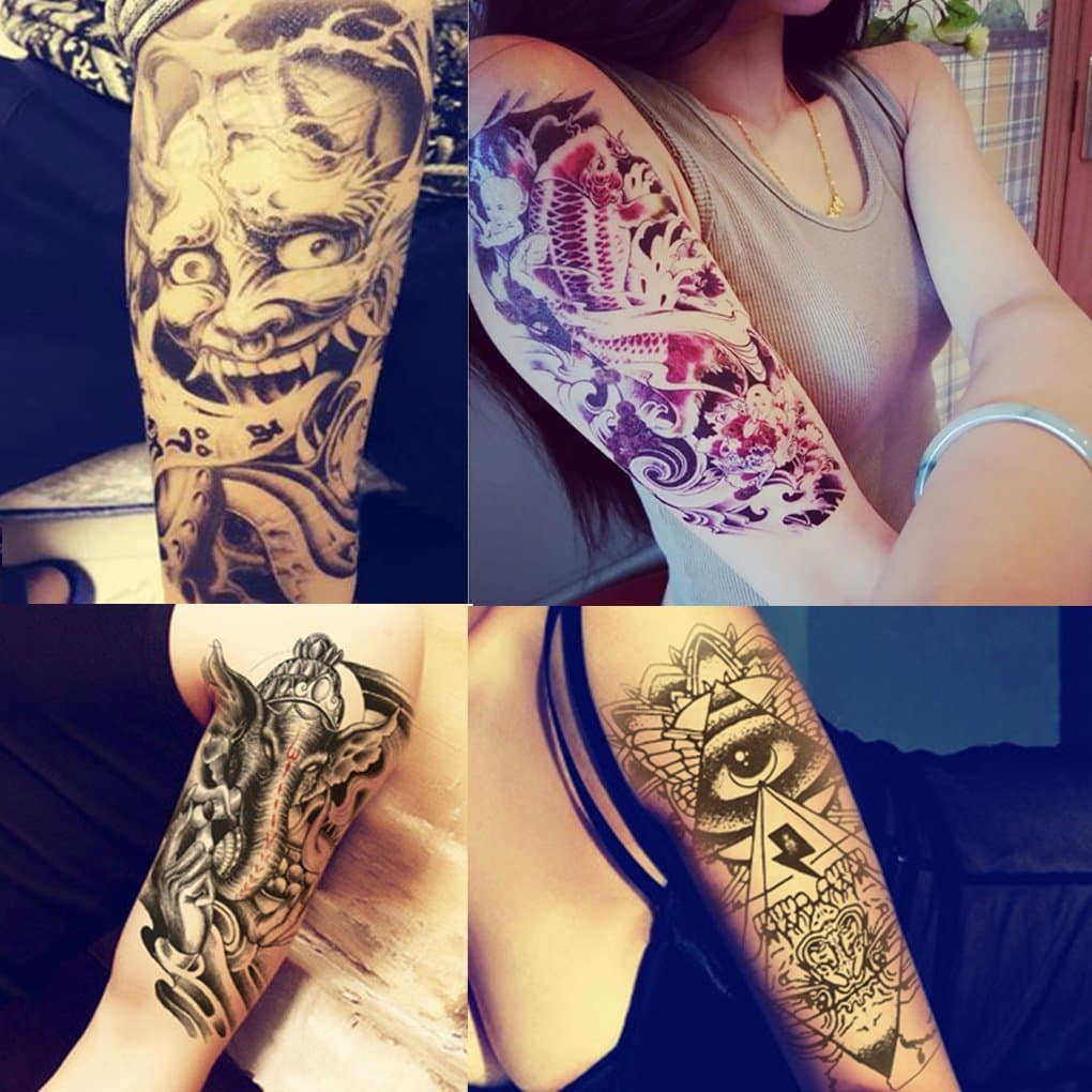 MyFav 8 Sheets Fashion Body Stickers Arm Shoulder Make Up For Man Women Temporary Tattoo - Buddha, Elephant, Eagle eye, Fish, Beauty and the Beast Etc.