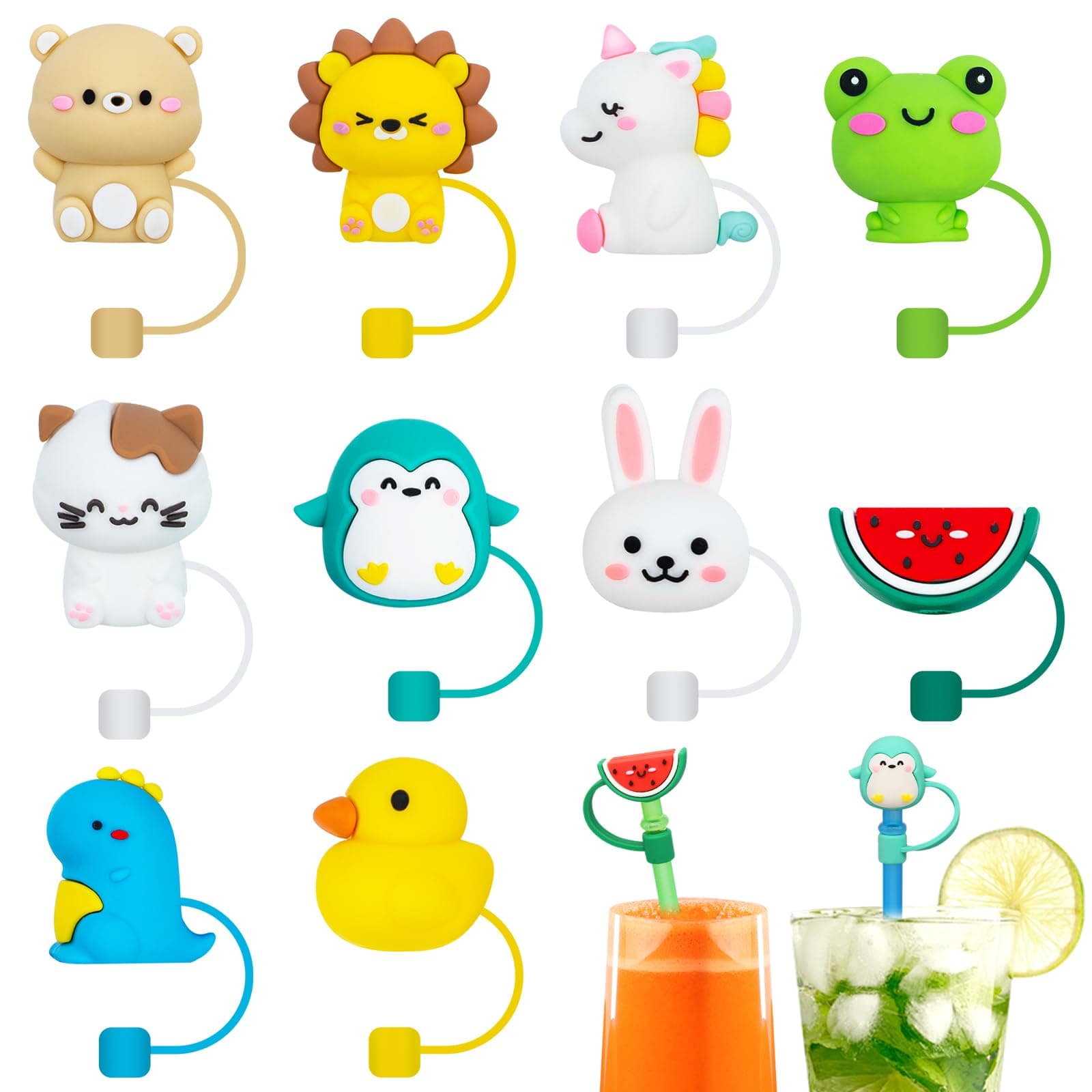 10PCS Stanley Cup Straw Cover Silicone Straw Tips Cover Reusable Straw Cover for Stanley Cup 8mm Cartoon Straw Covers Colourful Cup Straw Toppers for Stanley Cups Dust-Proof Straw Tips Cover