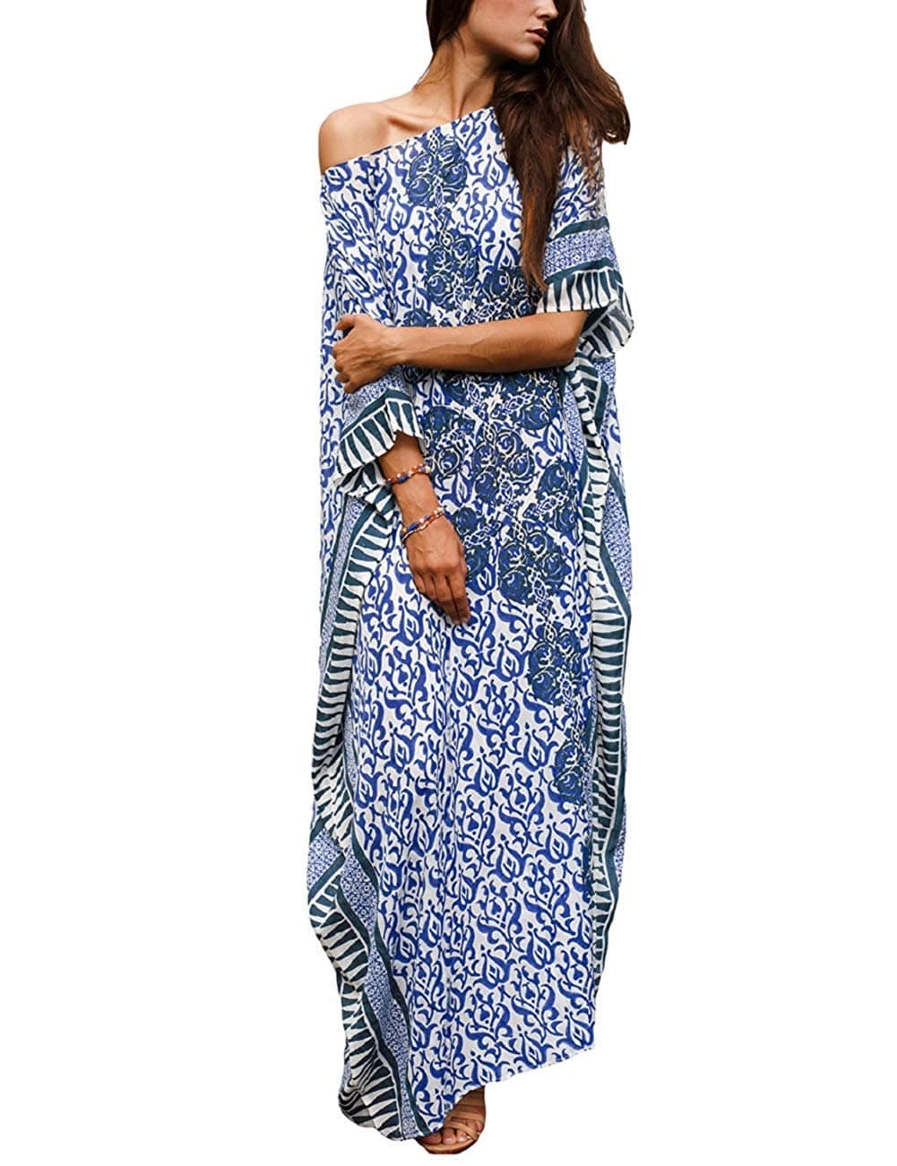 Womens Long Bathing Suits Cover Up V Neck Casual Caftan Beach Swimwear Maxi Dress