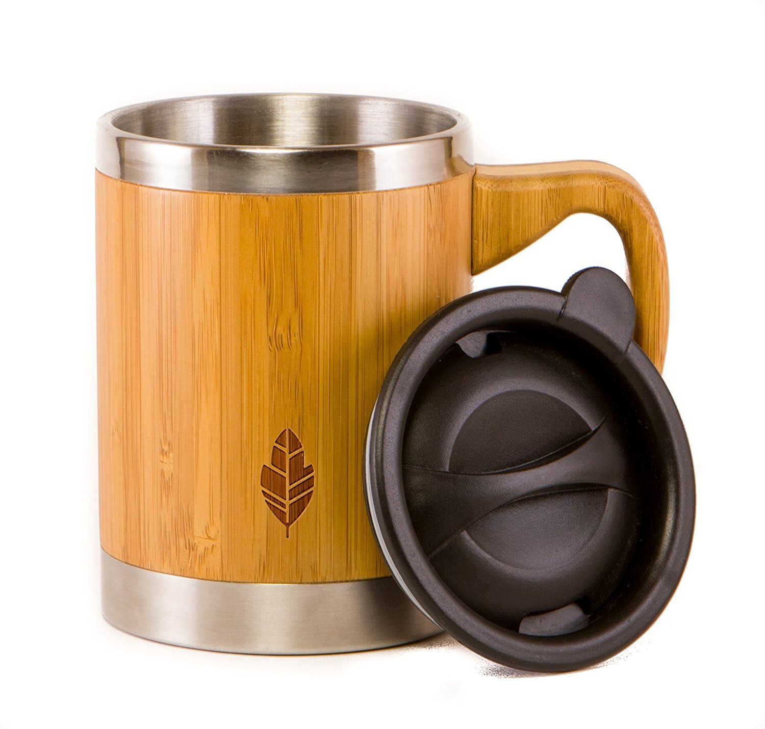 Wooden Tea Mug with Lid - Wood Bamboo Coffee Mugs for Men - Reusable Cool Coffee Travel Mug To Go with Handle - Unique Personalized Gift Mug for Men, Women - 100% Eco-Friendly — 13.5 oz