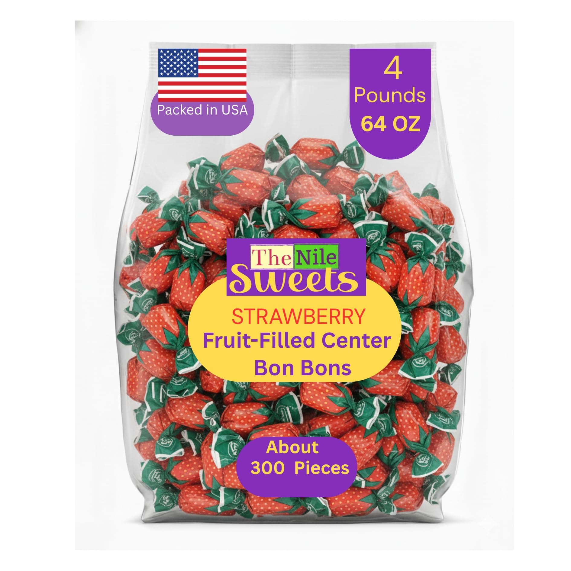Arcor Strawberry Bon Bons by The Nile Sweets | 4 lbs of Strawberry Filled Hard Candy | Individually Wrapped Bon Bons | Deliciously Sweet Candy from Argentina (4 POUND)