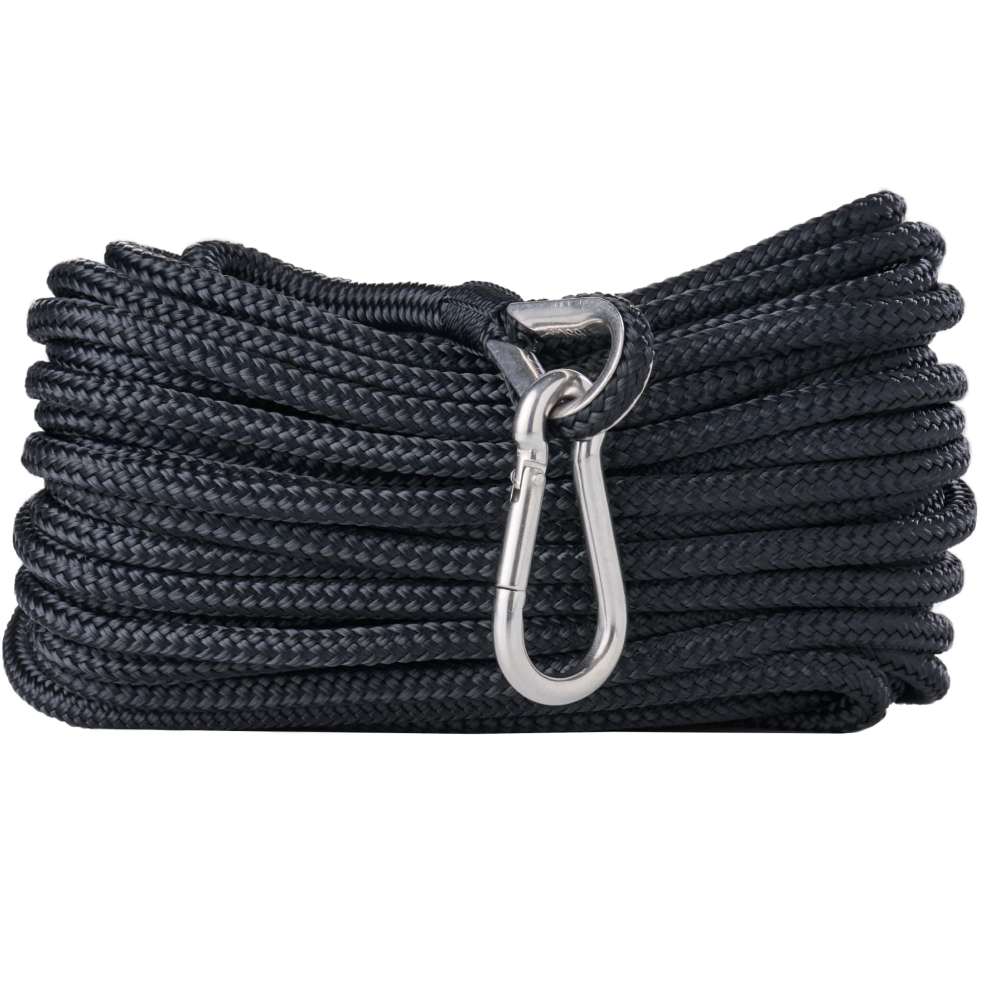 RainierSupplyCo Boat Anchor Rope - Double Braided Marine Rope Anchor Line - 50ft Nylon Boating Line with 316 Stainless Steel Thimble and Heavy Duty Marine Grade