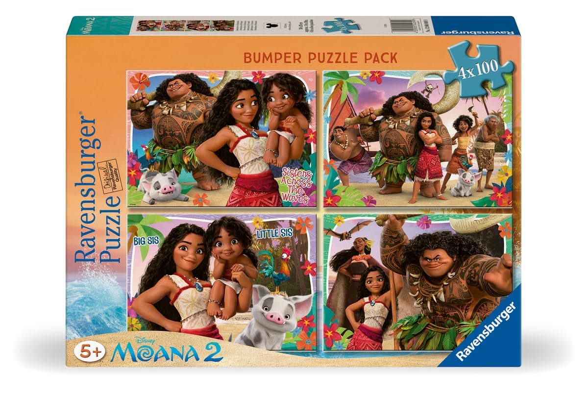 Disney Moana 2 Jigsaw Puzzle Bumper Pack | 4-100 Piece Puzzles | Unique Piece Design | Ideal Screen-Free Activity | Enhances Concentration and Creativity
