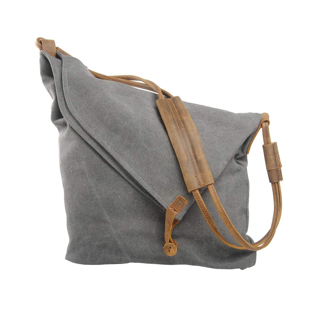 VRIKOO Casual Crazy Horse Leather Canvas Crossbody Messenger Bag Retro Weekend Shoulder Bag for Unisex (Dark Grey)