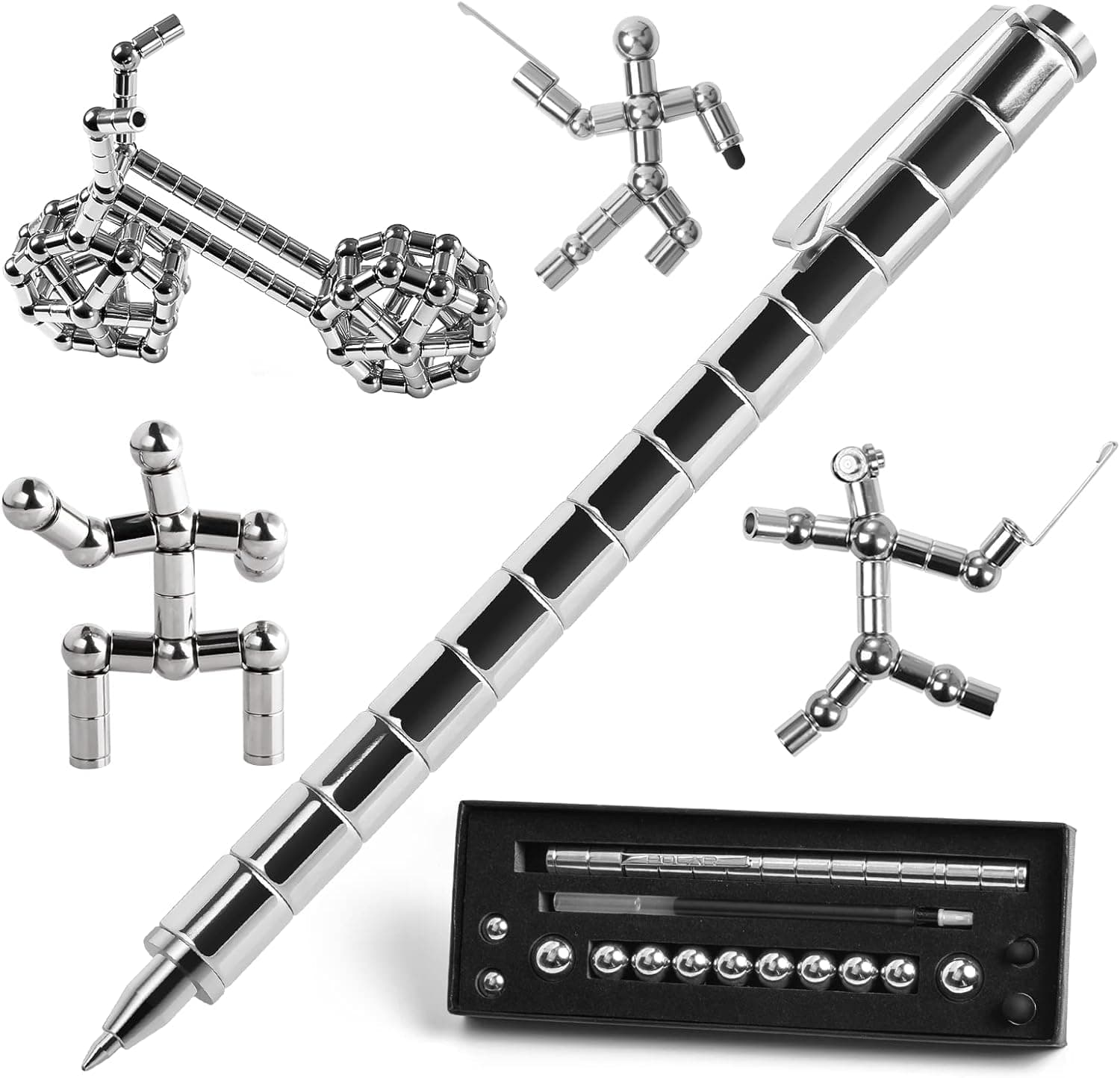 Simxen Magnetic Fidget toy Pen - Fidget Toys for Boys Girls for Eliminate Pressure Fidget Gadgets, Teenage Girls Boys-Toy Pen Decompression Modular Tools for Adult & Creative Toys for Kids (Silver)