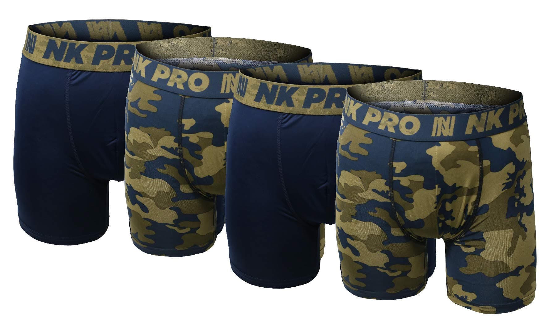 Men's Performance Boxer Briefs Sports Underwear 4 Pack (Large, 4 Pack Camouflage Solid Green)