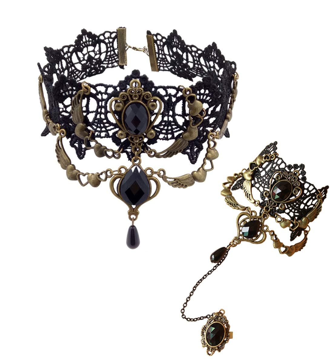 YounikerChoker Necklace for Women Gothic Black Lace Necklace Halloween Steampunk Costume Party Punk Vintage Princess Lolita Victorian Choker Pendant Vampire Chain