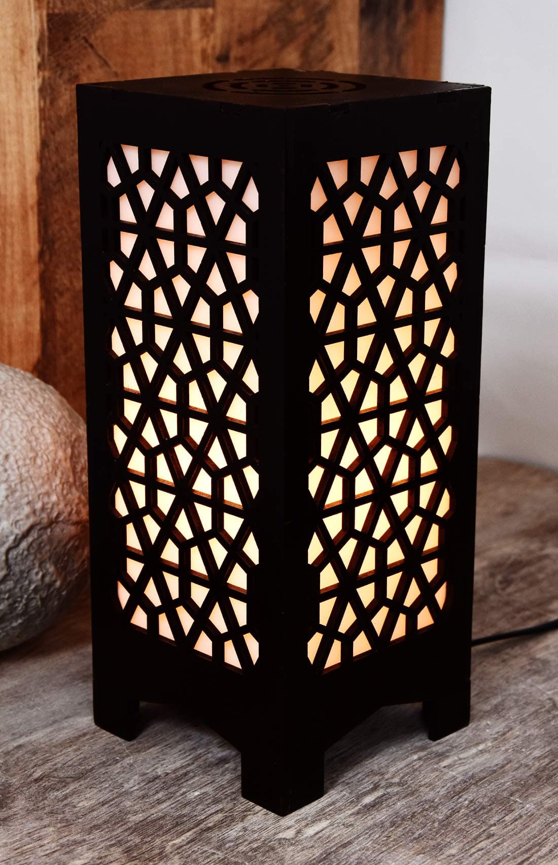 G Gojeeva New Wooden Table Lamp with Creative Laser Cutting Design,Suitable for Bedside,Drawing Room,Lobby Etc(Color-Brown)