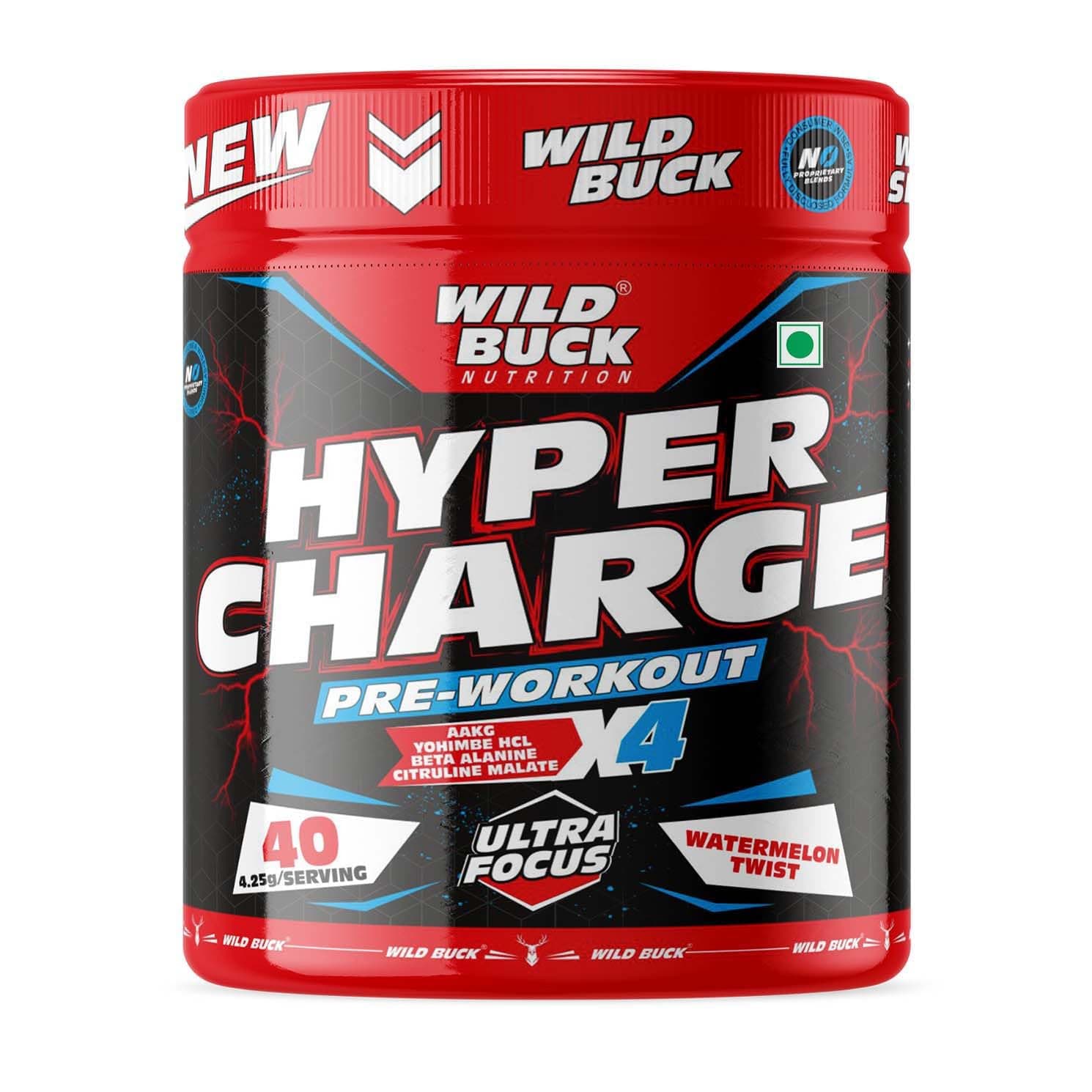 WILD BUCK Wild Pre-X4 Hardcore Pre-Workout Supplement Powder with Creatine Monohydrate, Arginine AAKG, Beta-Alanine, Explosive Muscle Pump, Caffeinated -For Men,Women [40 Servings, Watermelon Twist]