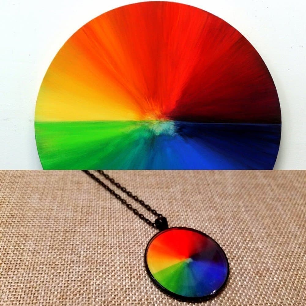 Rainbow Necklace for Women, COLORWHEEL, Unique Resin Jewelry Pendant Necklace, Wearable Art Fashion Necklace, Artisan Jewelry Long Statement Necklace, Gifts for Her, ARTBYSANDRAV Collection