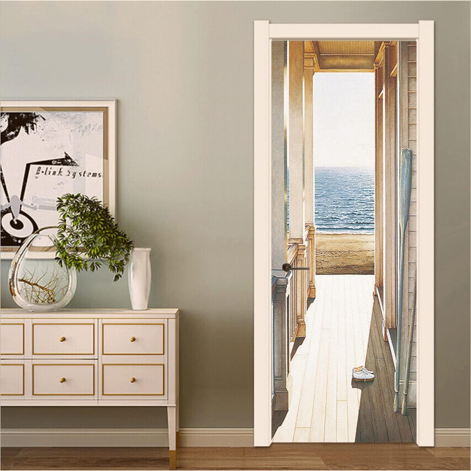 3D Door Sticker Peel and Stick- Hand Painting Seascape Corridor Wall Decals - Self-Adhesive Door Murals Wallpaper for Bedroom Decor 30.3"x78.7"(2 Sheets/Set)