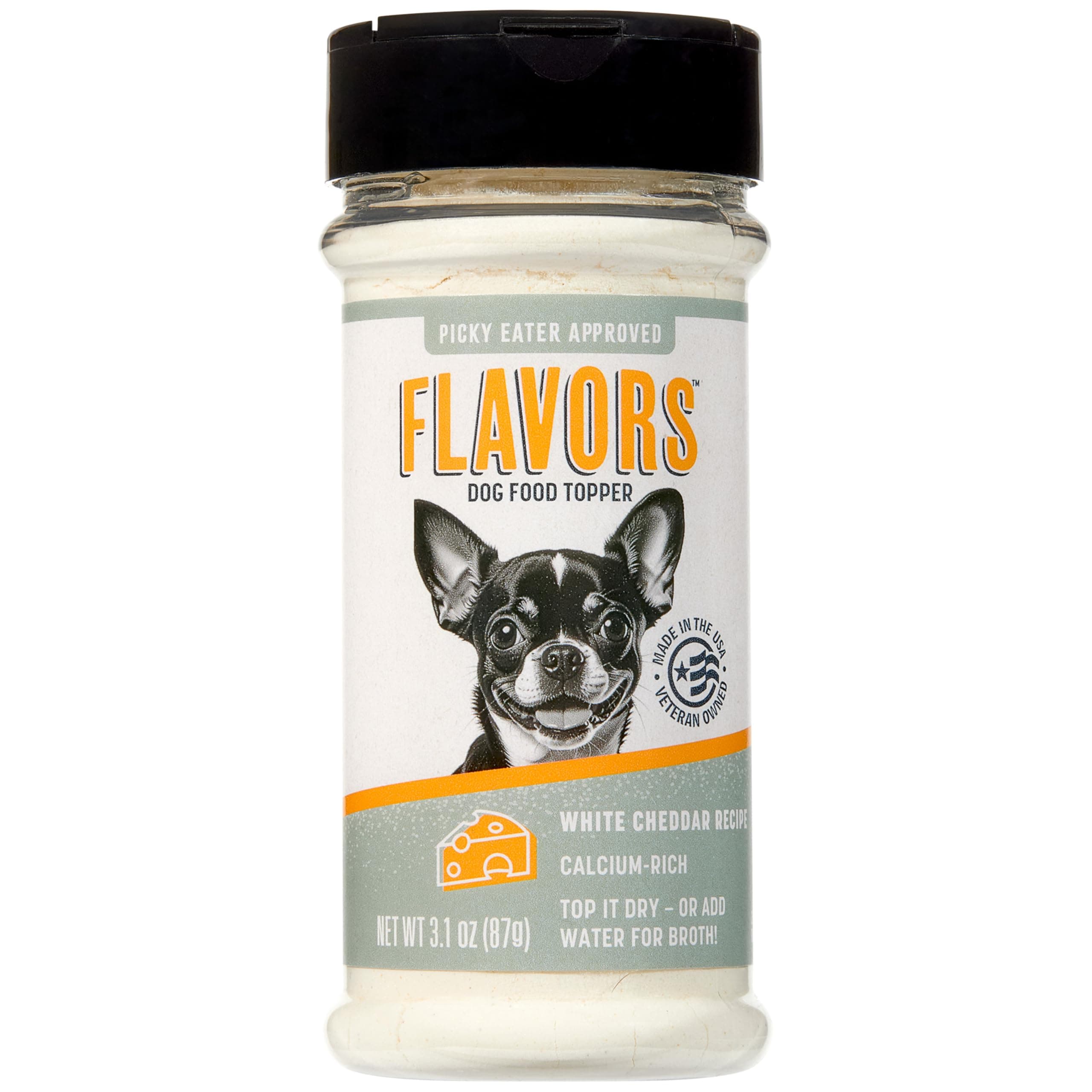 Flavors Food Topper for Dogs, Delicious Seasoning for Dog Food, Natural, Grain-Free Kibble Seasoning and Treat Mix for Picky Dogs and Puppies, White Cheddar Recipe, 3.1-Ounce