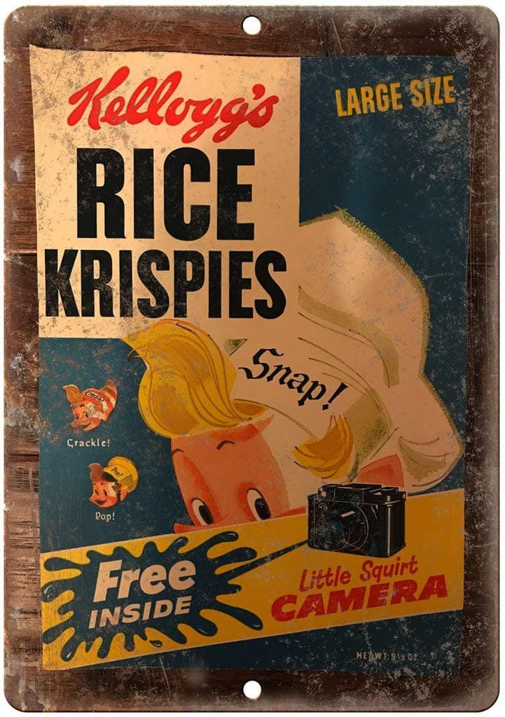 JGHG Kelloggs Rice Krispies Squirt Camera Box Retro Look Metal Sign N375