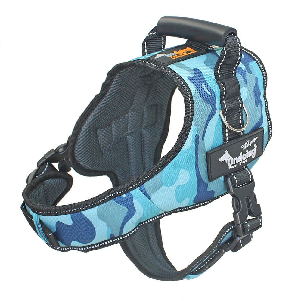 Kingcoowi Dog Vest Harness+Dog Leash Pet Chest Strap Night Light Reflective Rope Dog Leash Adjustable Dog Harness Dog Body Padded Vest (XL, Camouflage Blue)