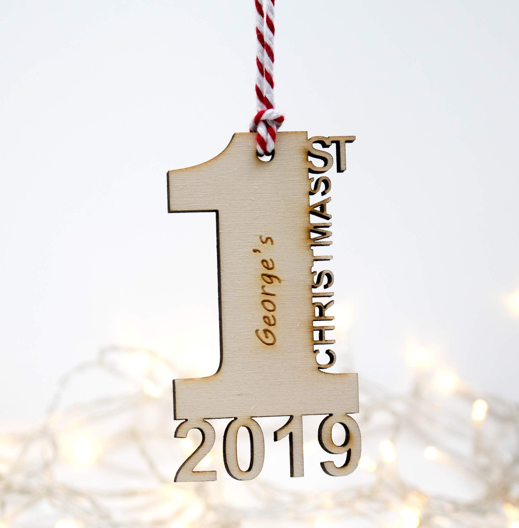 My 1st christmas bauble: baby, Personalised christmas tree decoration, engraved wooden number 1, engraved baby idea