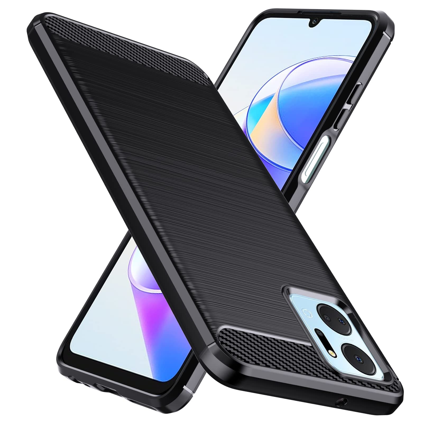 for Honor X7a Case, Military-Grade Shockproof Honor X7a Case Cover, [Carbon Fiber Texture] Soft Flexible TPU Slim Anti-Scratch Protective Case for Honor X7a,Black