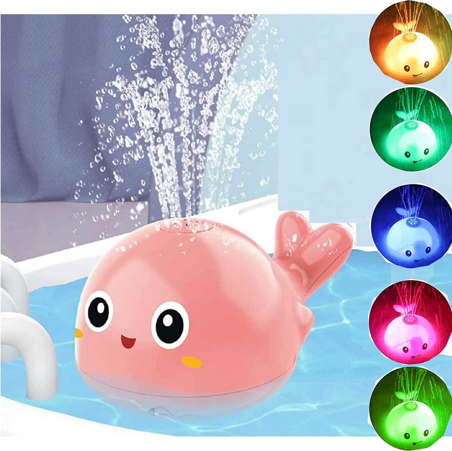 VNICE Baby Bath Toy Spray Whale Toy Pool Games with Seven Kinds of Flashing Light for Toddlers Induction Soft Light and Fountain Shower Toy, Ideal Gifts for Kid Infant Boys Girls (Pink)