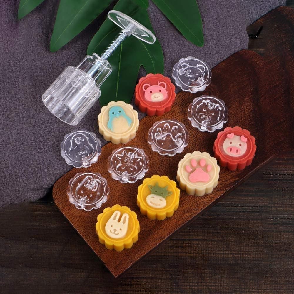 BANAMANA Mooncake Mold 50g, Hand Press Cookie Stamps Pastry Tool Moon Cake Maker With 6 Adorable Animal Patterns For Party Wedding Birthday