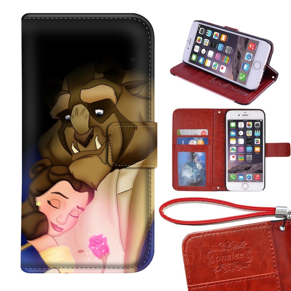 iPhone 7 plus 5.5" wallet Case, Onelee - Disney Beauty and the Beast Premium PU Leather Case Wallet Flip Stand Case Cover for iPhone 7 plus with Card Slots