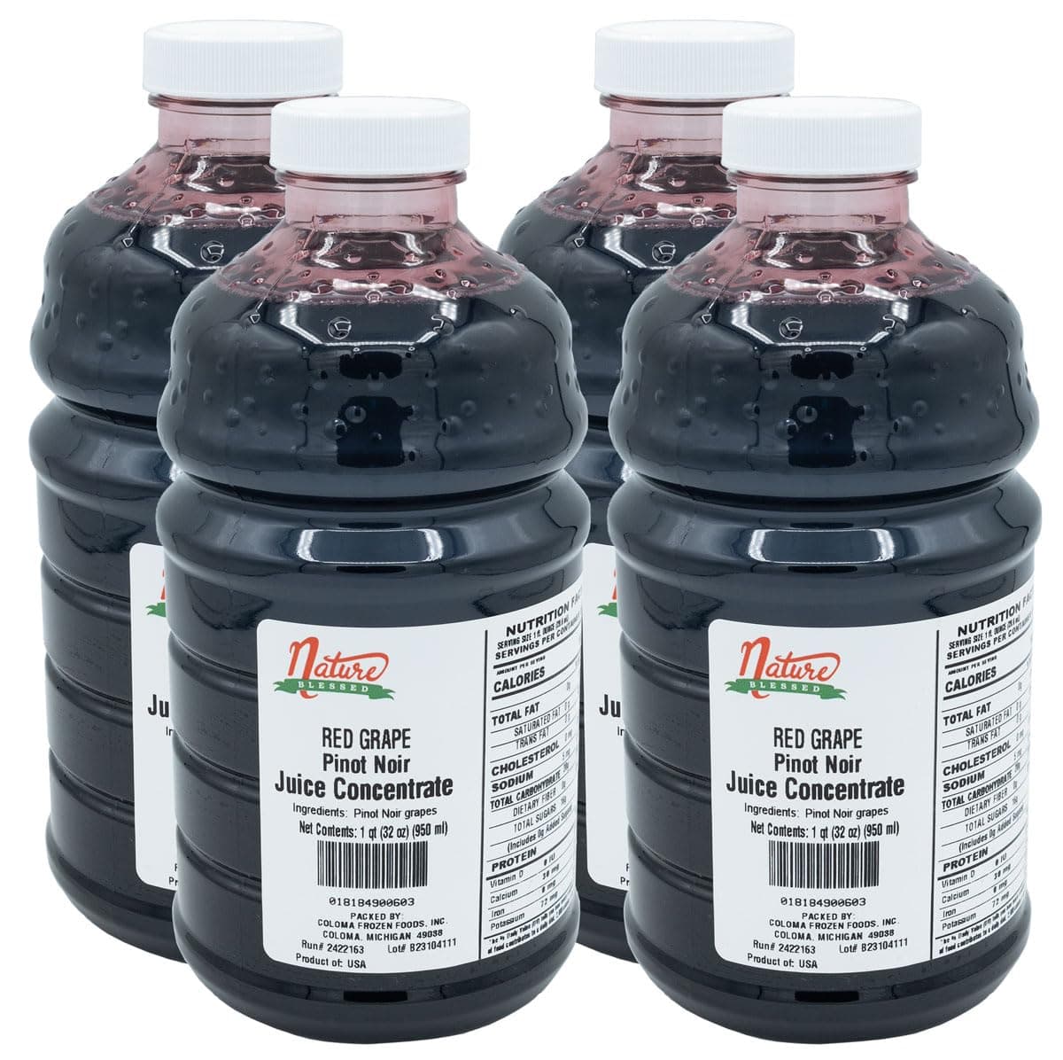 Nature Blessed 100% Pure Pinot Noir Red Grape Fruit Juice Concentrate - 4 Quarts (4/32 fl oz bottles), Excellent for Home Vintners or Brewers, All Natural