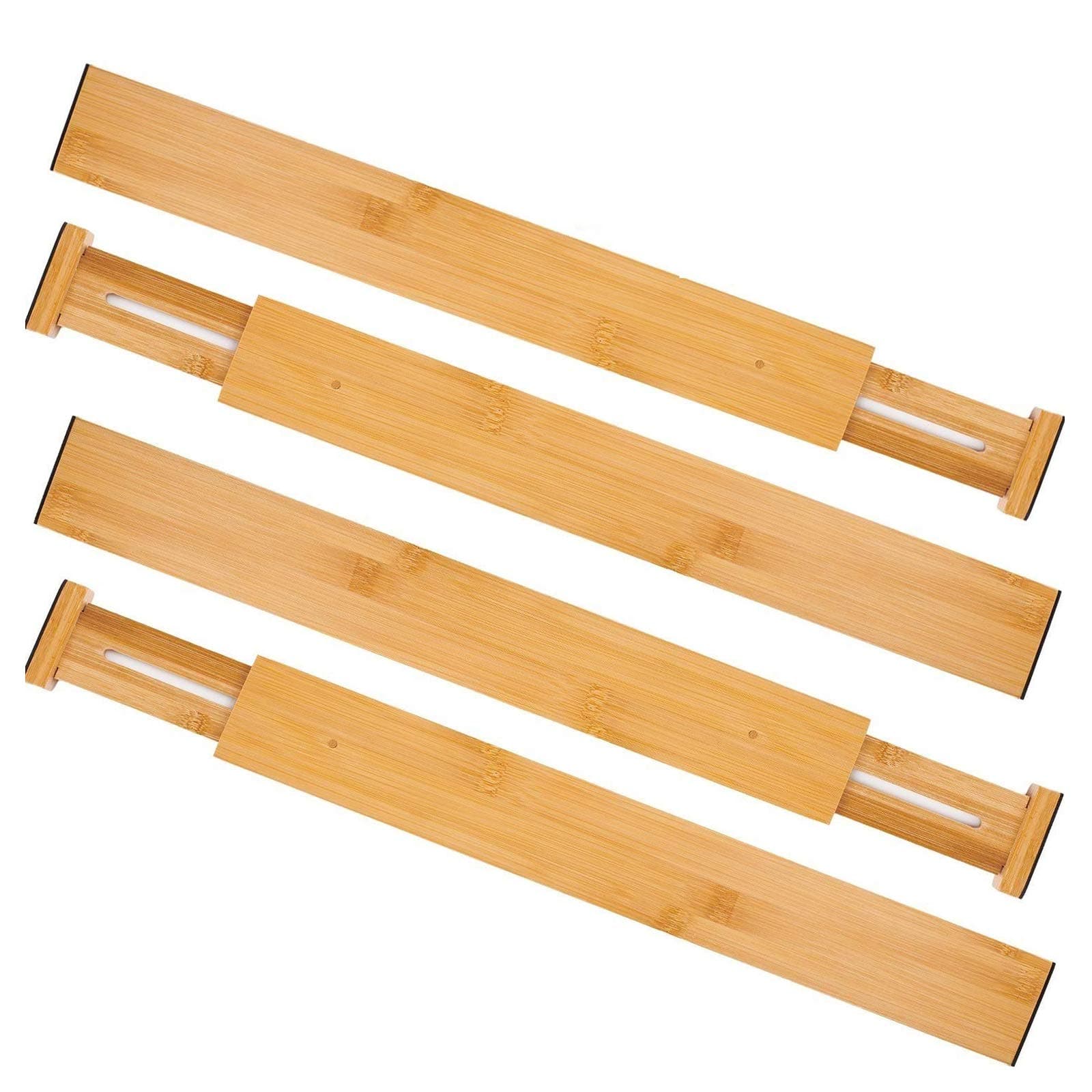 Bamboo Kitchen Drawer Dividers, Drawer Organisers Separators Partitions for Home Office Dresser Bathroom Bedroom Desk Closet, Adjustable 4 set