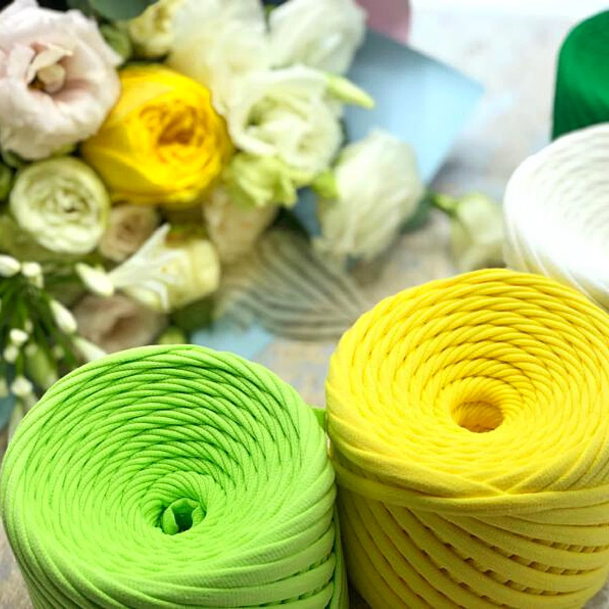 T-Shirt Yarn Fettuccini Zpagetti Style, 7-9 mm Yarn for Crocheting, Knitting, Macrame, Ribbon Cotton Fabric, Neon