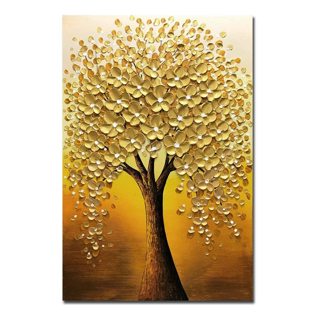 YotreeOil paintings, 24x36 Inch Golden Flowers Tree Luck Tree Oil Hand Painting Painting 3D Hand-Painted On Canvas Abstract Artwork Art Wood Inside Framed Hanging Wall Decoration Abstract Painting