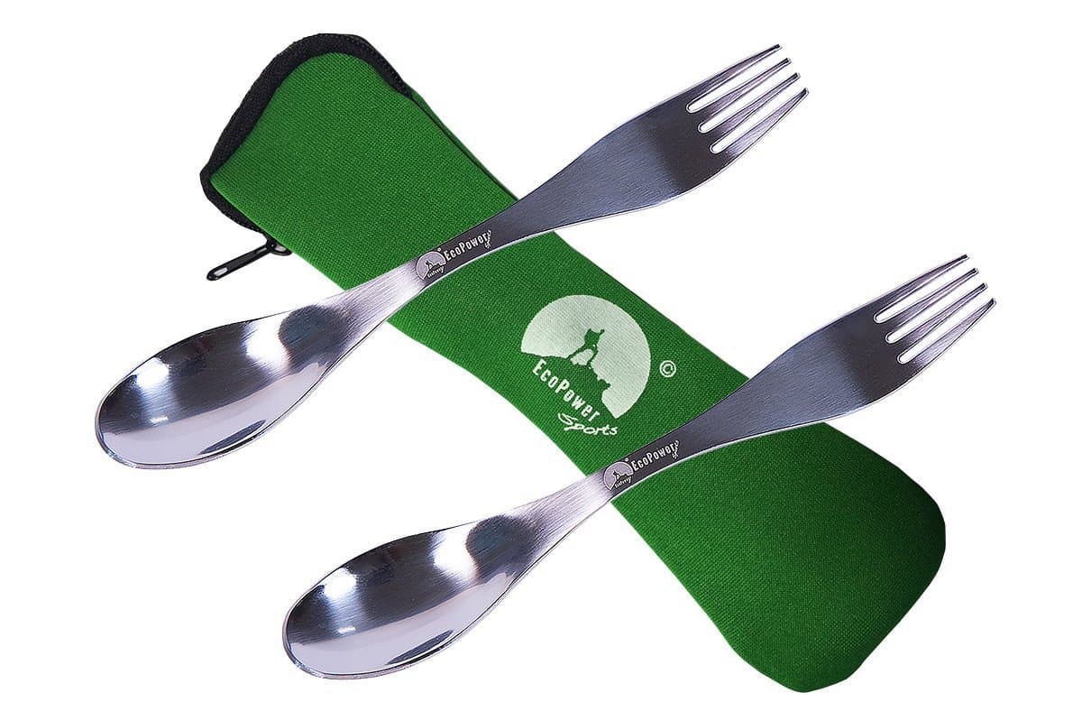 STAINLESS STEEL SPORKS, Set of SPORKS & 1 HYGIENE POUCH, Eco-friendly, Ergonomic and Very Strong SPORK. An Essential Camping Utensil, The Perfect Bushcraft Cutlery, SpoonFork Combo Steel