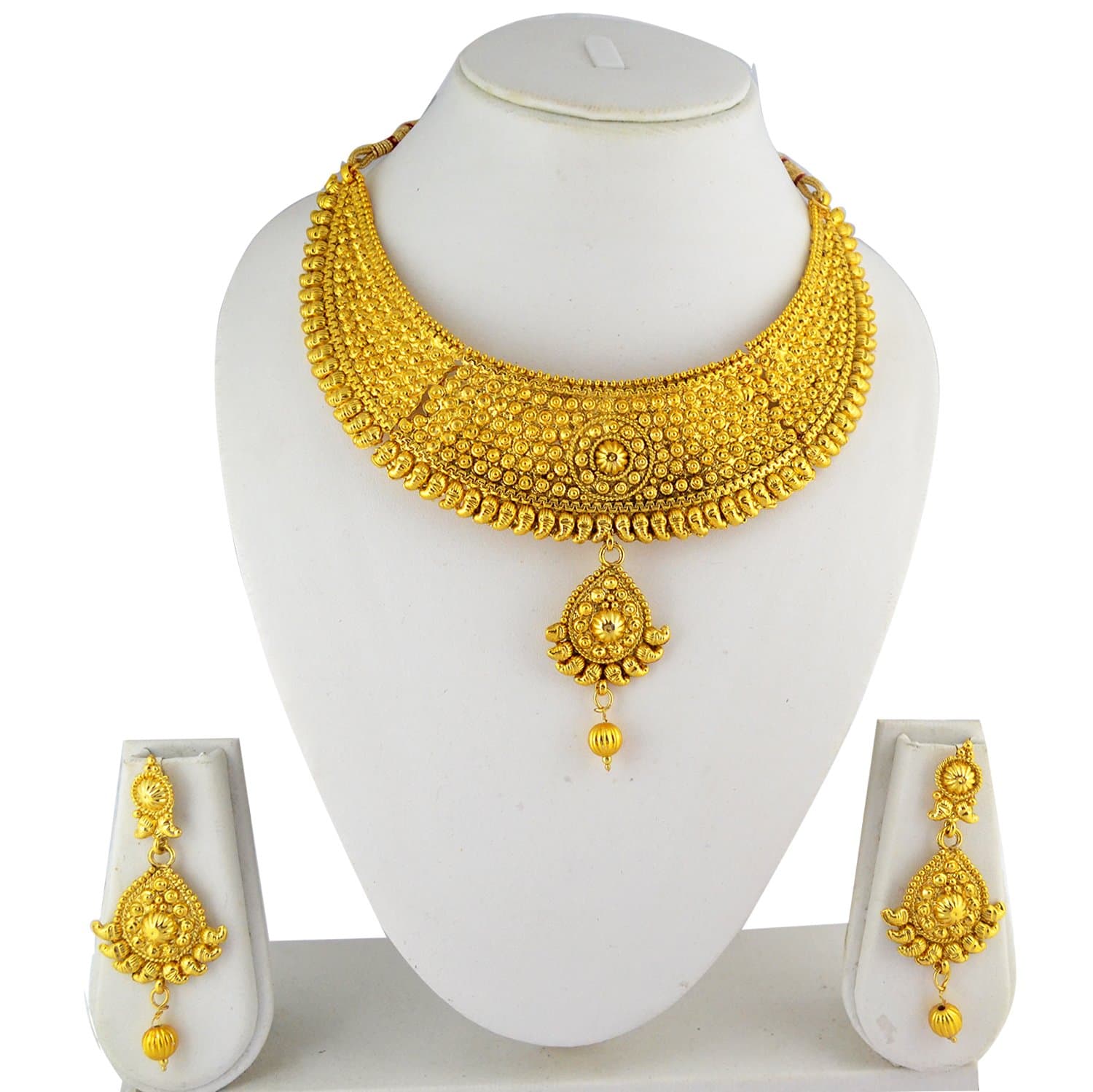 Designer Handcrafted Traditional Bridal Golden Necklace & Earring Set