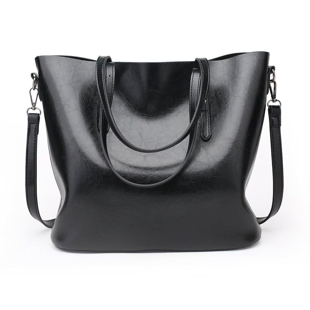 Womens Soft Leather Handbags Large Capacity Retro Vintage Top-Handle Casual Tote Bags Black
