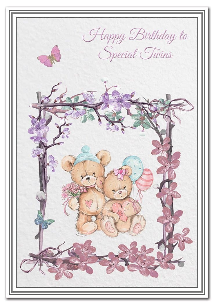 Birthday Card for Twins - Girl and Boy Twin - Brother Sister Design - Twin Sons and Daughters - Granddaughters Grandsons - Nieces Nephews - Friends Godchild Cousins - Premium Quality
