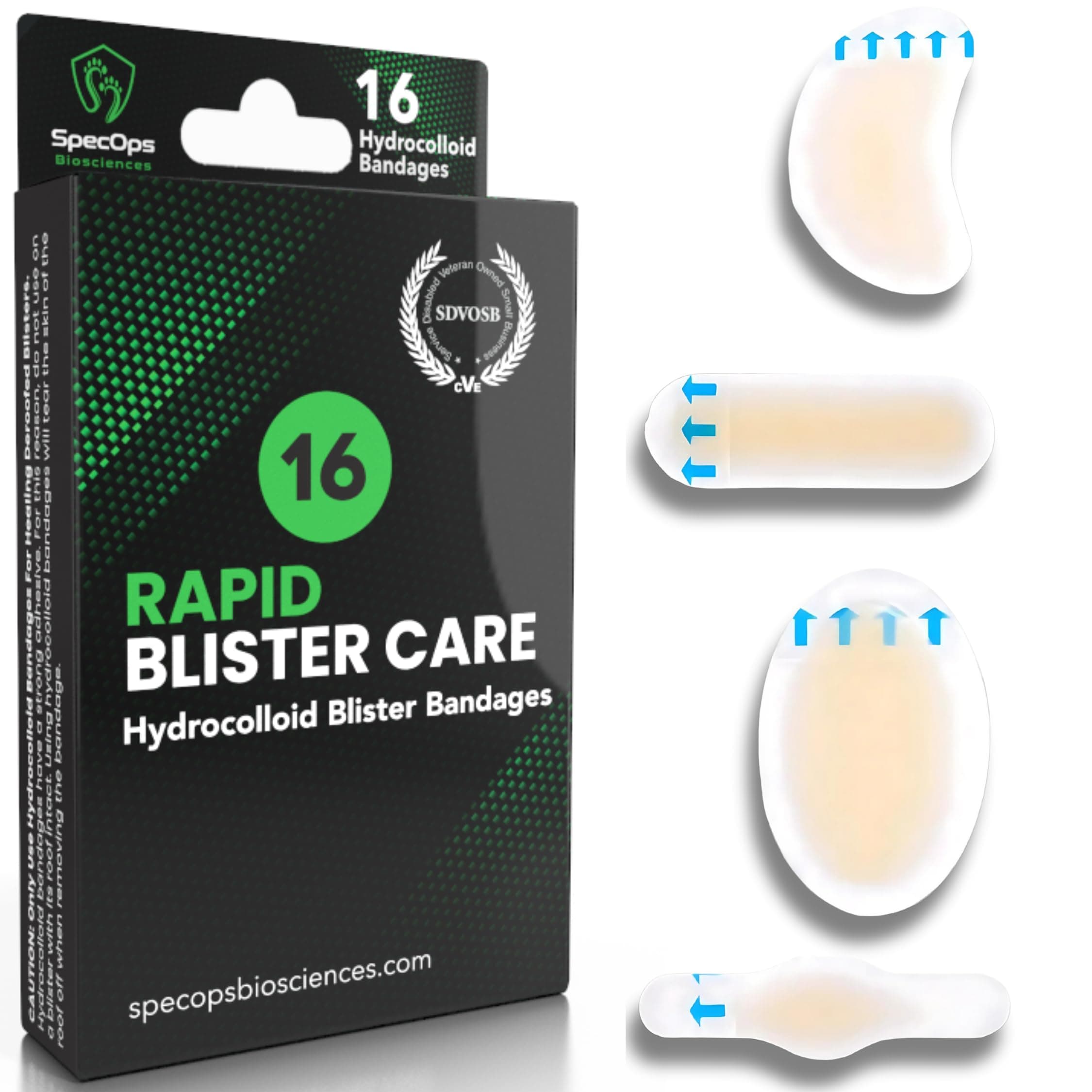 Hydrocolloid Blister Bandages (16 Pack) - Premium Blister Treatment for Athletes. Fast Healing Bandages for Blisters and Burns