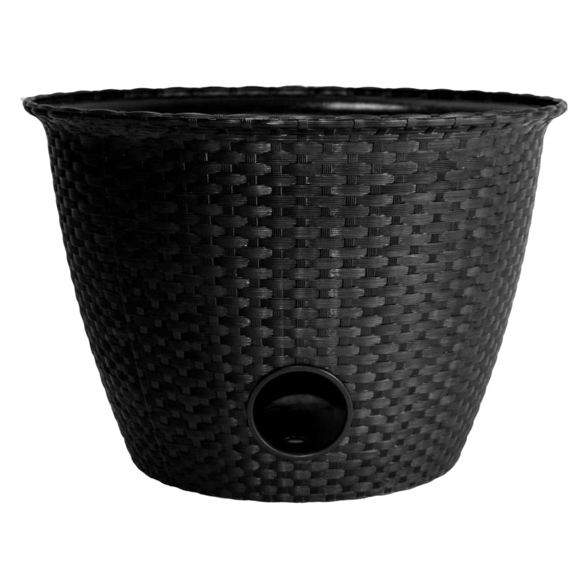 The HC Companies Woven Garden Hose Holder - Lightweight Plastic Decorative Water Hose Holder w/100-Foot Capacity - Garden Hose Pots for Outside (18”, Black, Pack of 1)