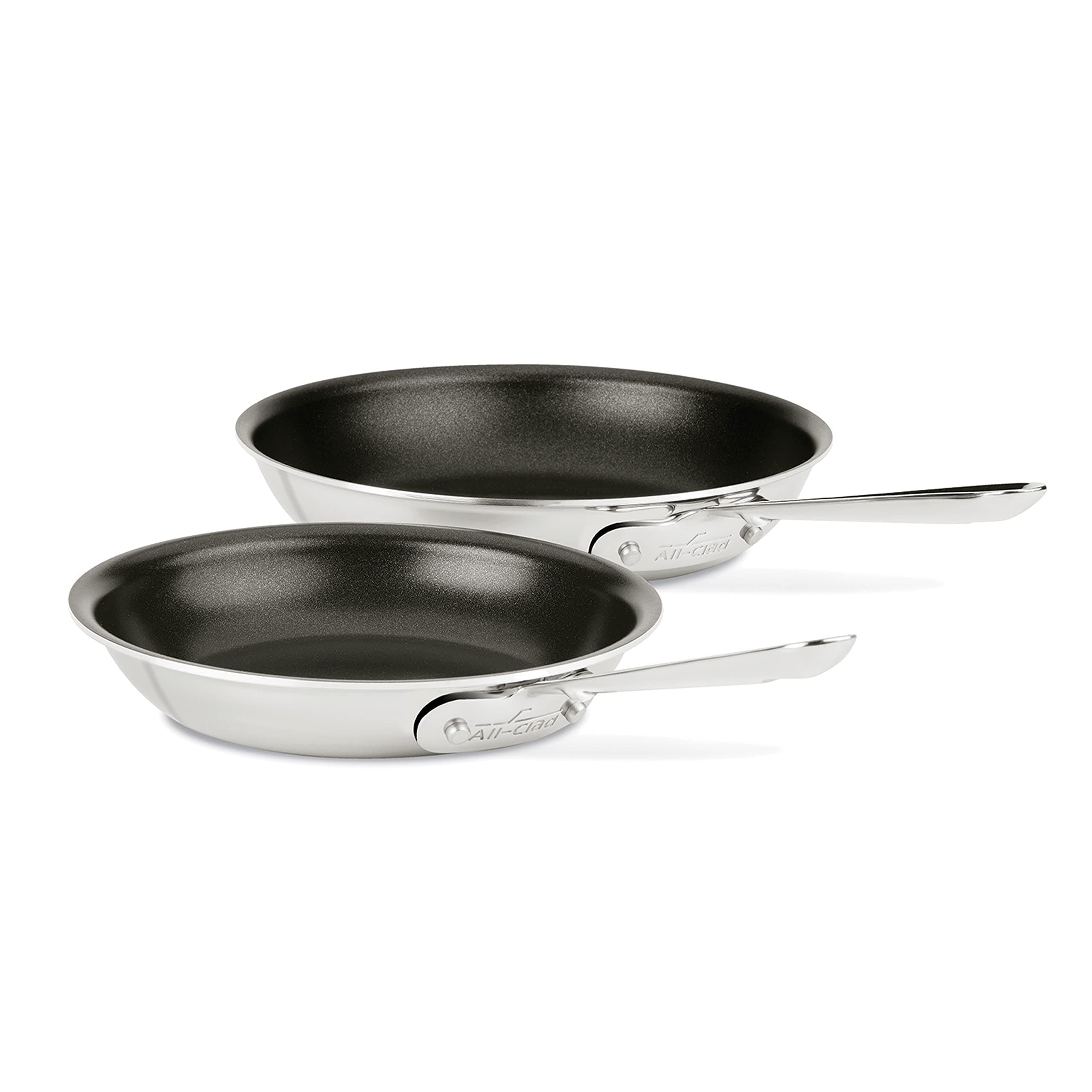 All-Clad410810 NSR2 Stainless Steel Dishwasher Safe Oven Safe PFOA-free Nonstick 8-Inch and 10-Inch Fry Pan Set, 2-Piece, Silver